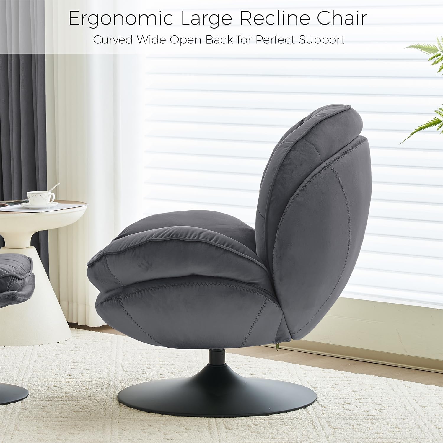 Velvet Swivel Accent Chair with Ottoman Set - Modern Tufted Armchair & Footrest for Living Room, Bedroom - 360 Degree Swivel Lounge Chair for Adults - Grey - Perfect for Reading, Watching TV or Relaxing