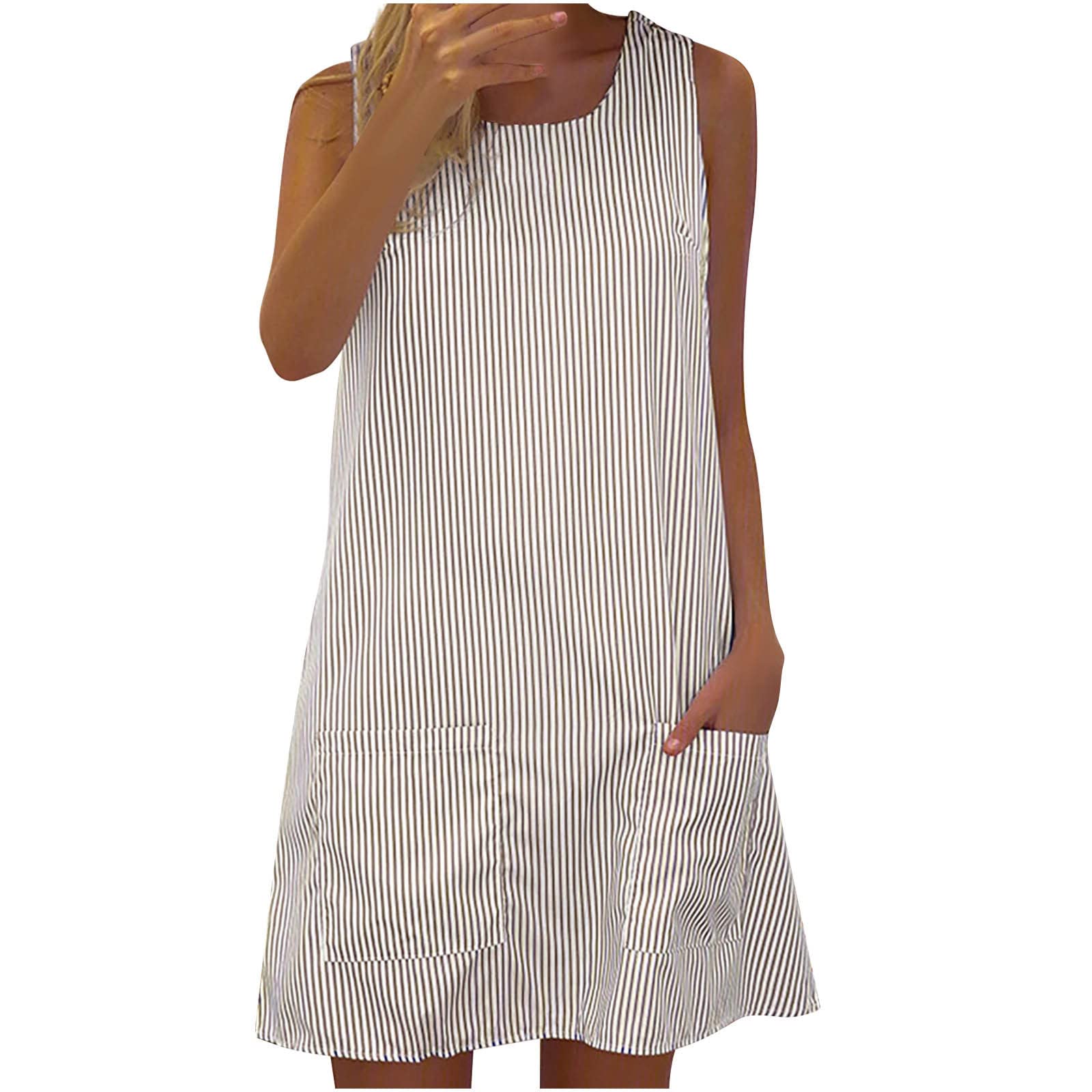 Stylish Summer Dress for Women - Casual Sexy Printed Sleeveless Mini Dress with Pockets, Plus Size Options | Perfect for Beach Vacations, Date Nights & Summer Parties