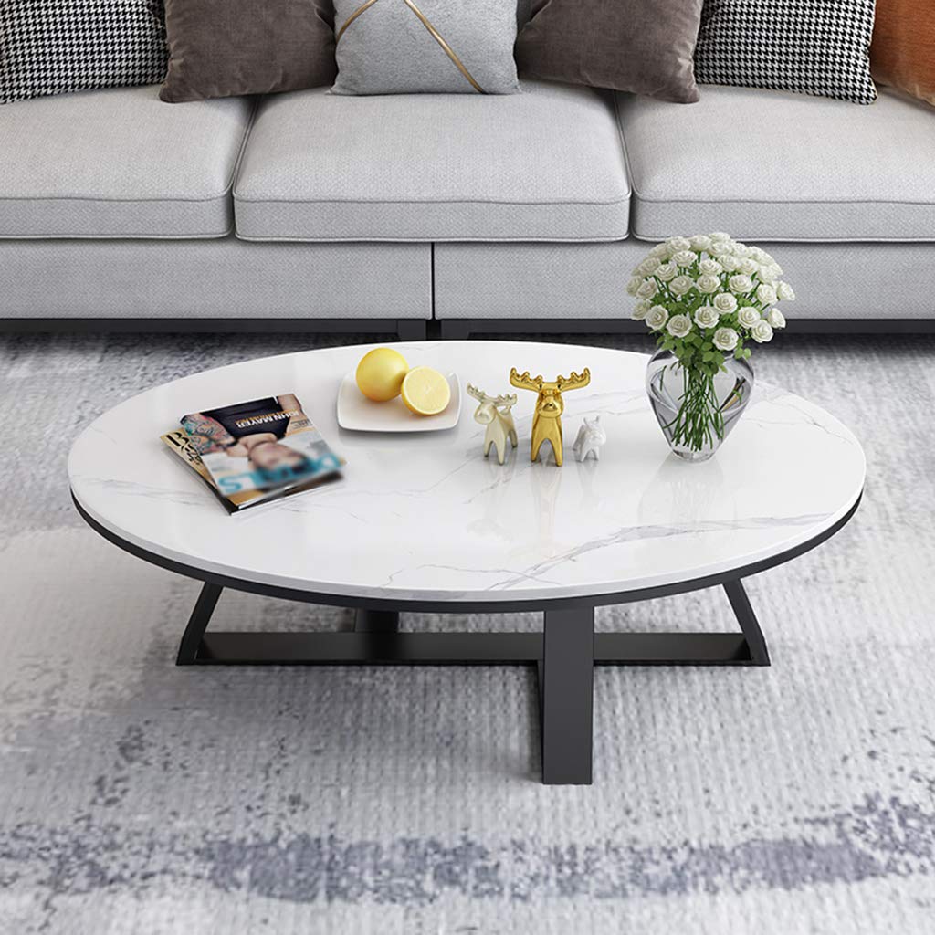 Elegant White Marble End Table with Metal Base - 31.5