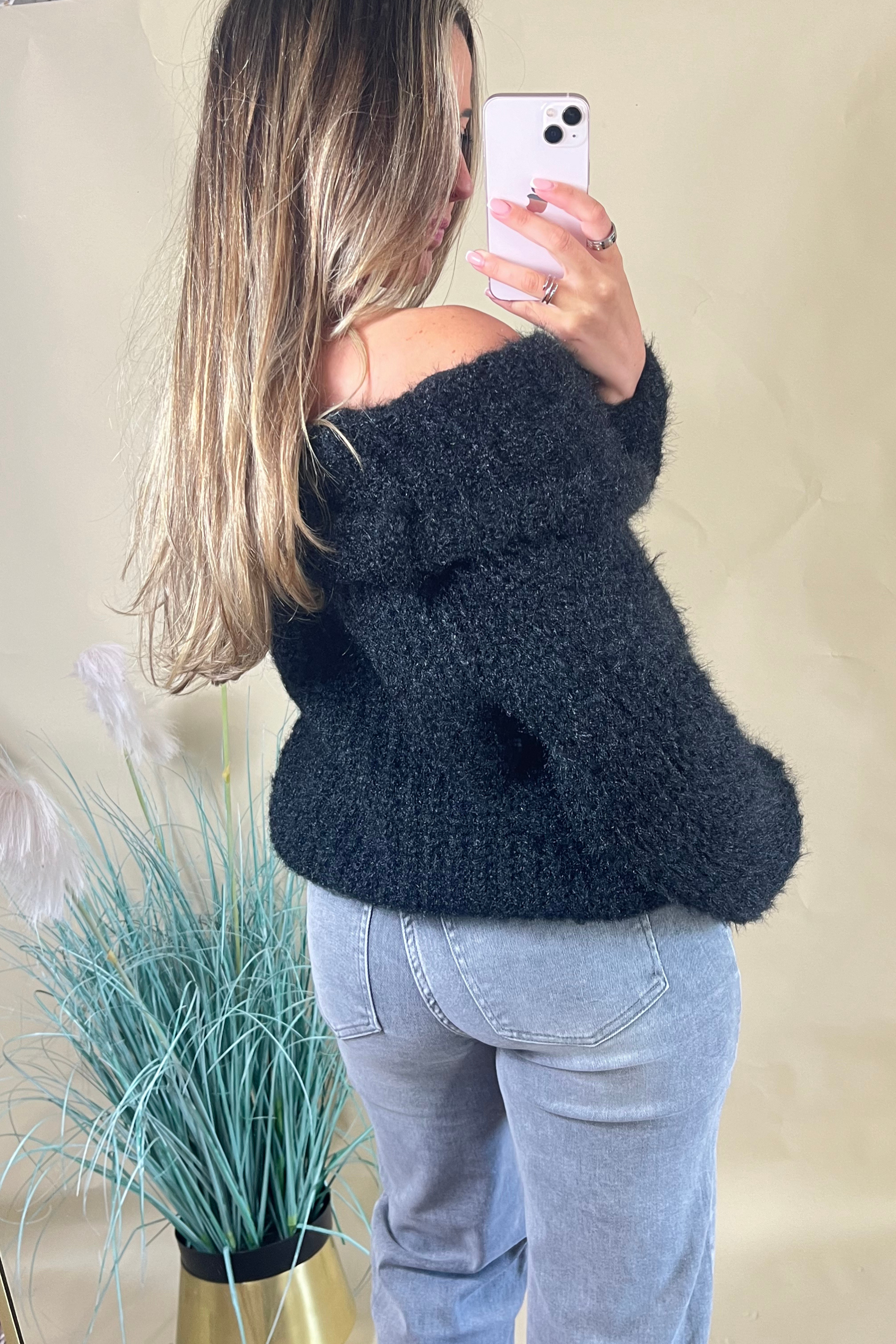 Black Bardot Textured Jumper Women's Knit Sweater - Perfect for Fall Layering & Casual Outfits