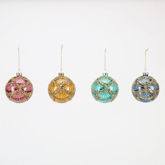 Sparkling Glitter Swag Glass Ball Ornament - Christmas Tree Decorations, Holiday Party Decor, Wedding Centerpiece, Home Decorative Hanging Ball