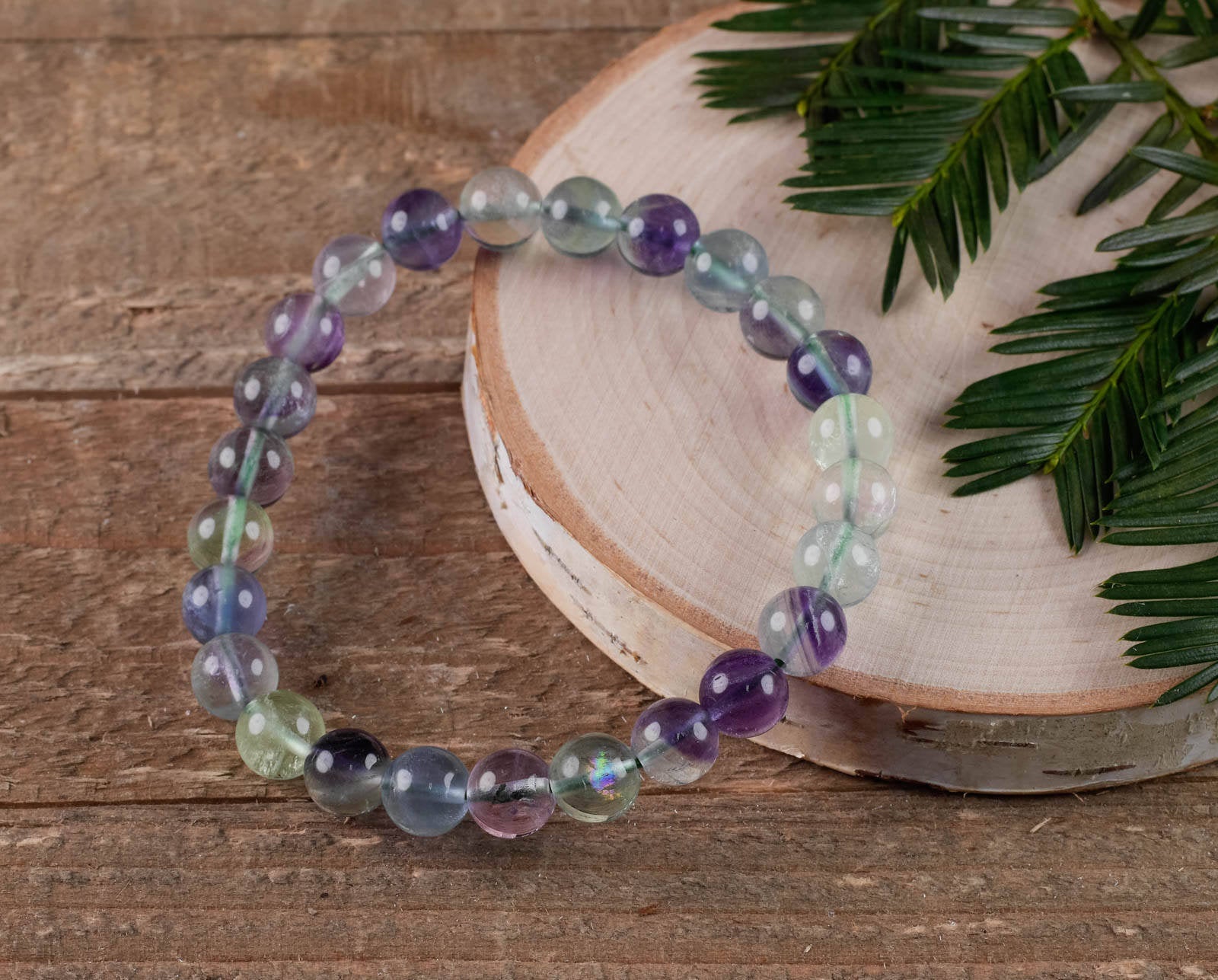 FLUORITE Crystal Bracelet - Round Beaded Healing Stone Jewelry for Women | Handmade Spiritual Energy Bracelet | Perfect for Meditation, Yoga & Chakra Balancing | E0594