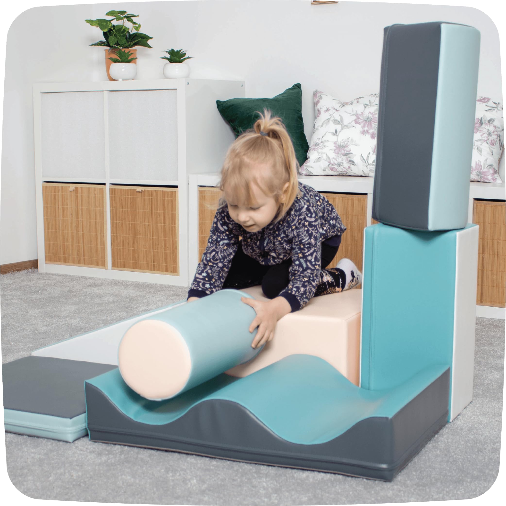 IGLU Soft Play Discoverer Set for Toddlers 1-3 Years - Montessori Climbing Foam Blocks with Anti-Slip Surface (7 Shapes, Pastel) - Perfect for Indoor Playrooms, Daycare Centers & Safe Toddler Exploration