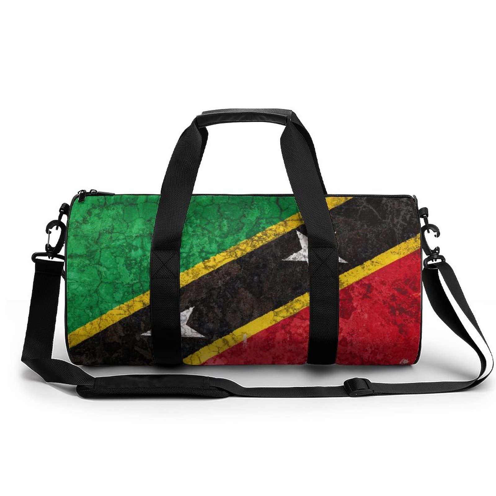 Flag of Saint Kitts and Nevis Printed Gym Bag - Durable Cylindrical Duffel with Adjustable Shoulder Strap for Travel, Basketball, Gym & Sports | Perfect for Workouts, Beach Trips & Weekend Getaways