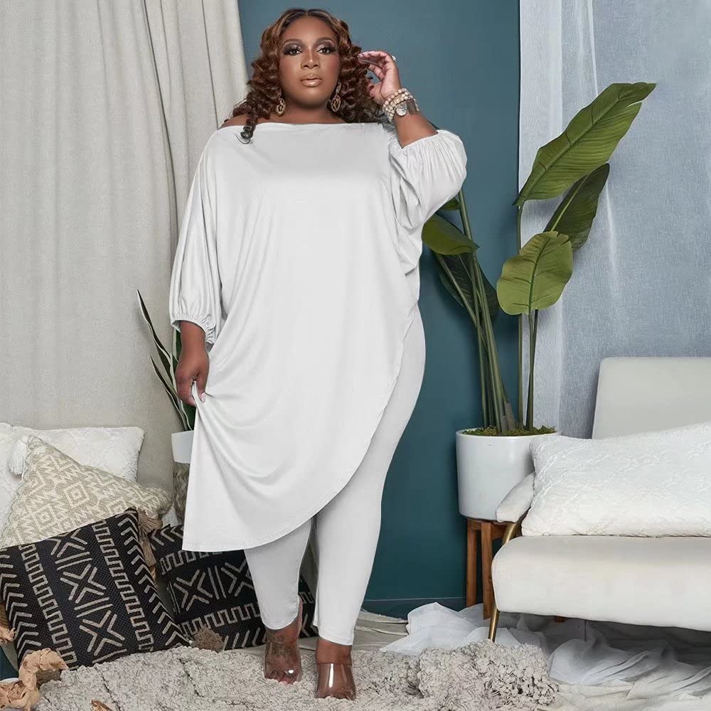 **Plus Size Women's Tracksuit Sets - Long Sleeve Asymmetrical Top & Bodycon Pants | Casual Workout & Lounge Wear for Comfort & Style**