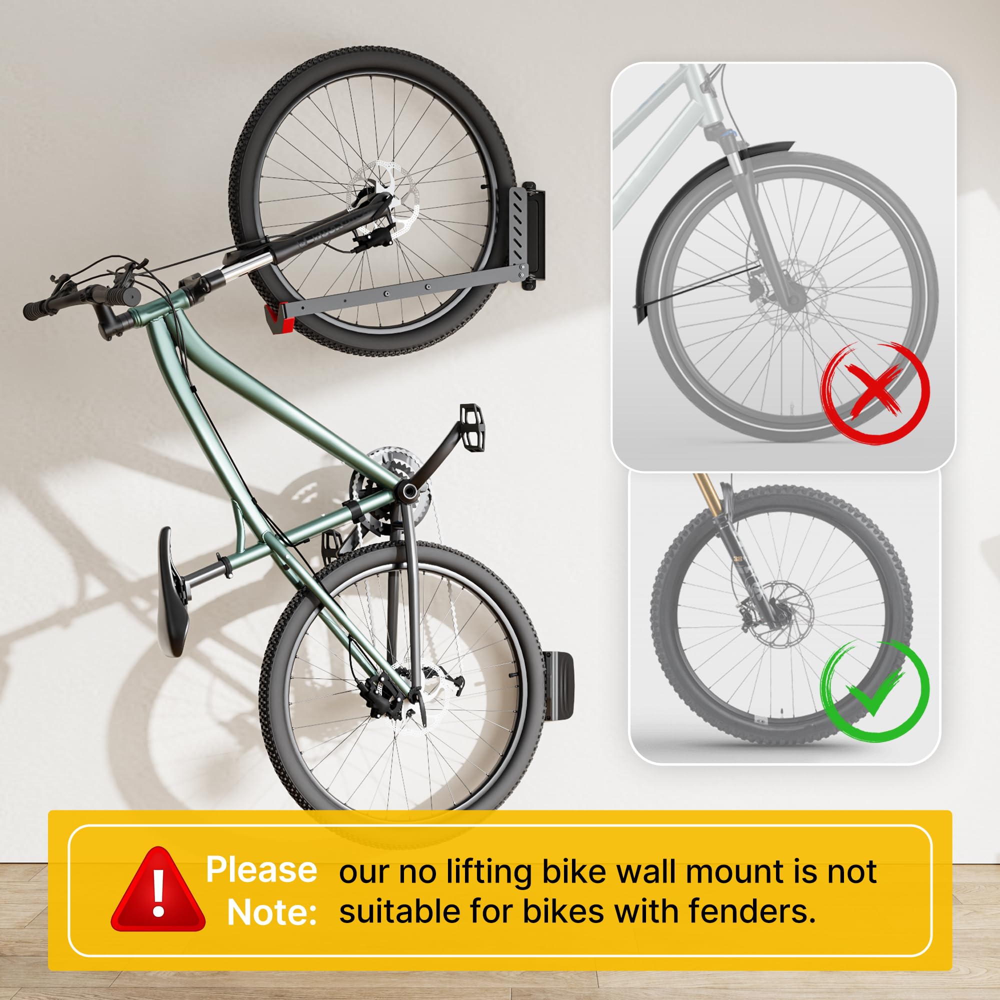 monTEK Swivel Bike Wall Mount - Heavy Duty 2 Pack, No Heavy Lifting Bike Hanger for Garage Storage, Space Saving Bike Rack Holds Up to 77 lbs - Perfect for Small Apartments, Cycling Enthusiasts & Home Gym Organization