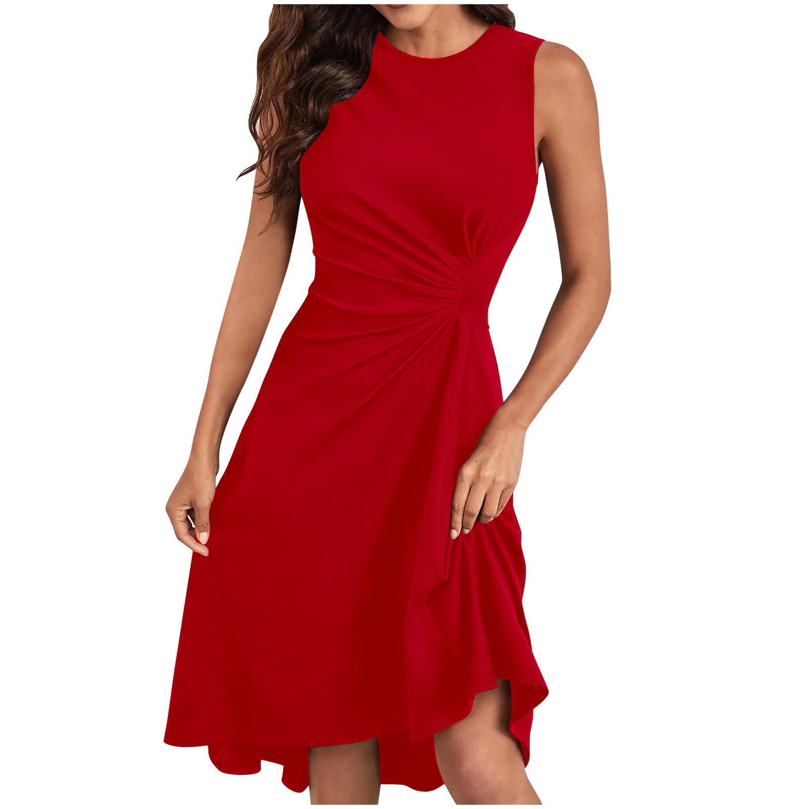 Elegant Semi-Formal Dresses for Women 2024 | Sleeveless High-Low Cocktail Dress with Ruched Detail | Midi Graduation Party Dress for Girls | Perfect for Weddings, Prom & Special Occasions