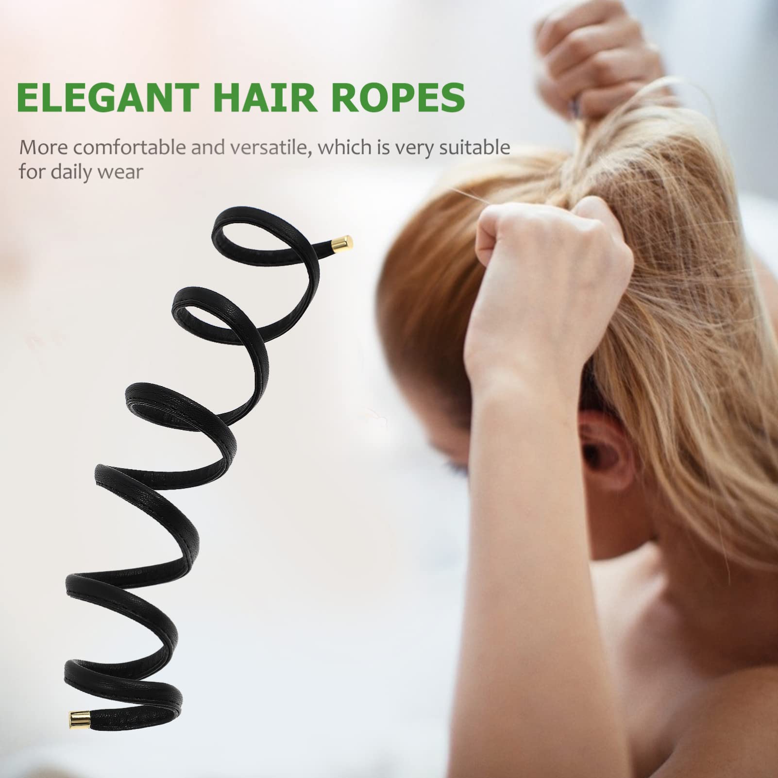 PU Leather Hair Tie Ponytail Holder - Fashionable Hair Wrap Cuff & Braid Accessory for Women & Girls (Black) | Perfect for Workouts, Office & Everyday Styling