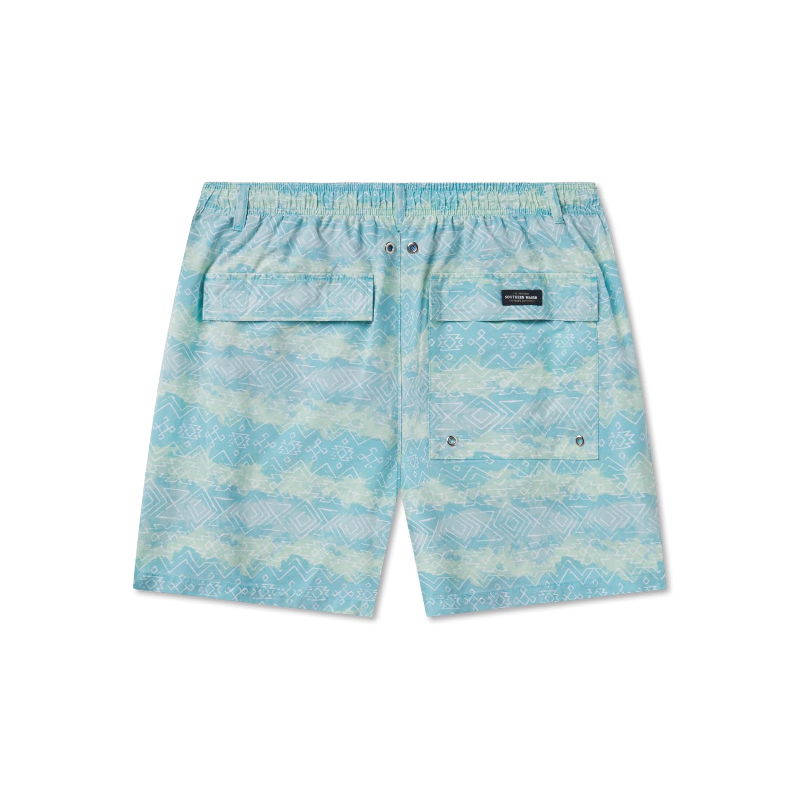 Southern Marsh Shoals Seawash Swim Trunk - Quick-Dry Mayan Watercolor Print Board Shorts for Men | Beach, Pool & Vacation Wear