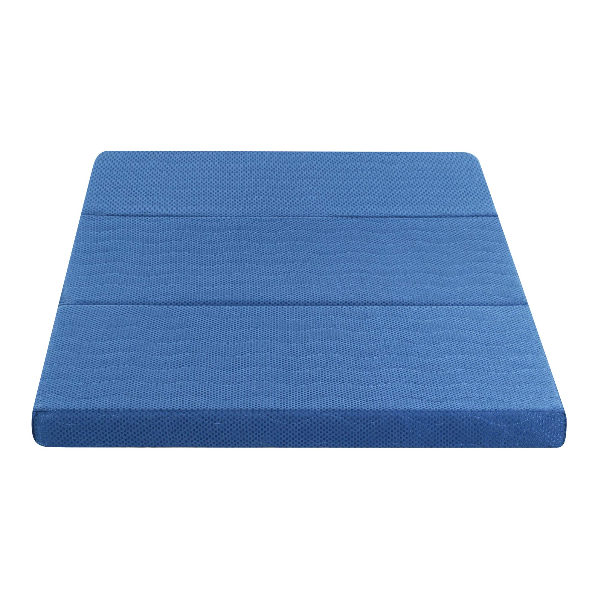 PrimaSleep 4 Inch Tri-Folding Mattress Topper - Full Size Blue Memory Foam Guest Bed Topper with Washable Cover - Perfect for Sleepovers, Dorm Rooms, Camping & Travel - Portable & Easy to Carry