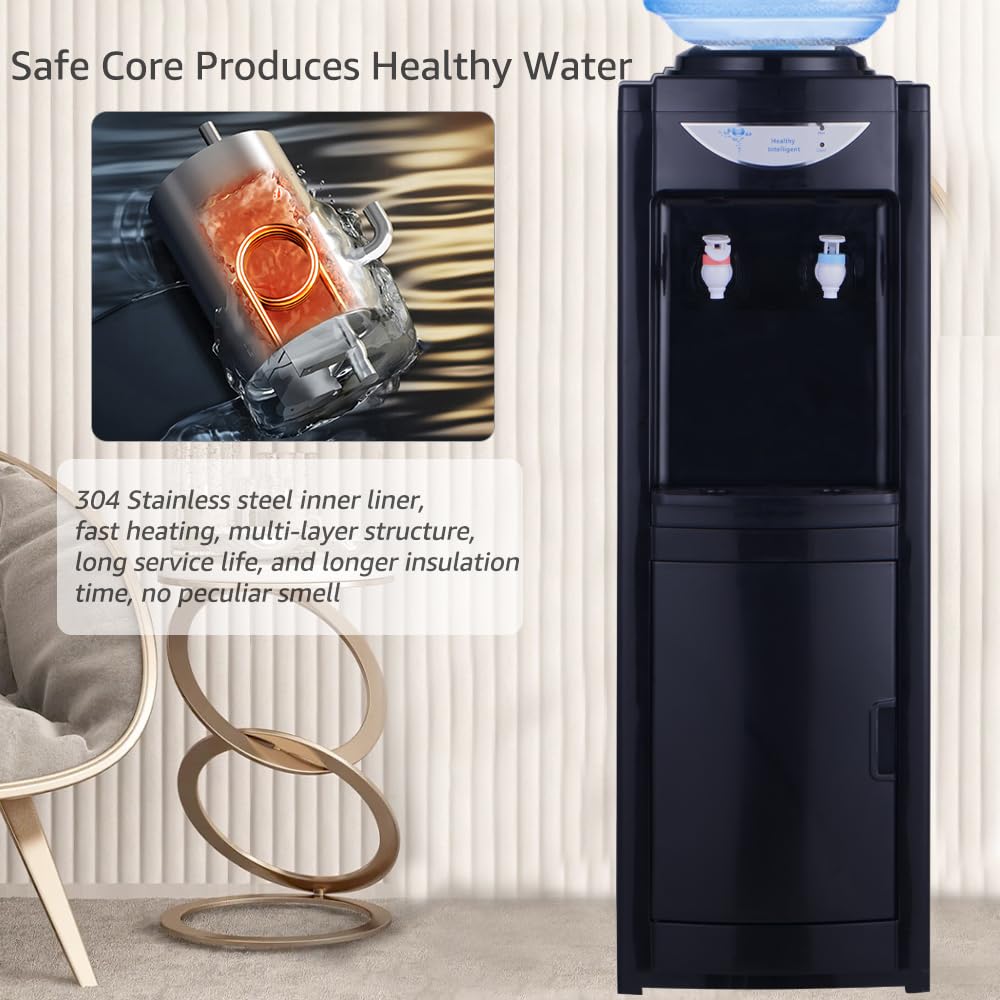 Top Loading Hot and Cold Water Dispenser - 5 Gallon & 3 Gallon Bottle Water Cooler with Child Safety Lock | Energy Efficient Home & Office Water Machine | Perfect for Kitchen, Living Room, or Workplace | Black