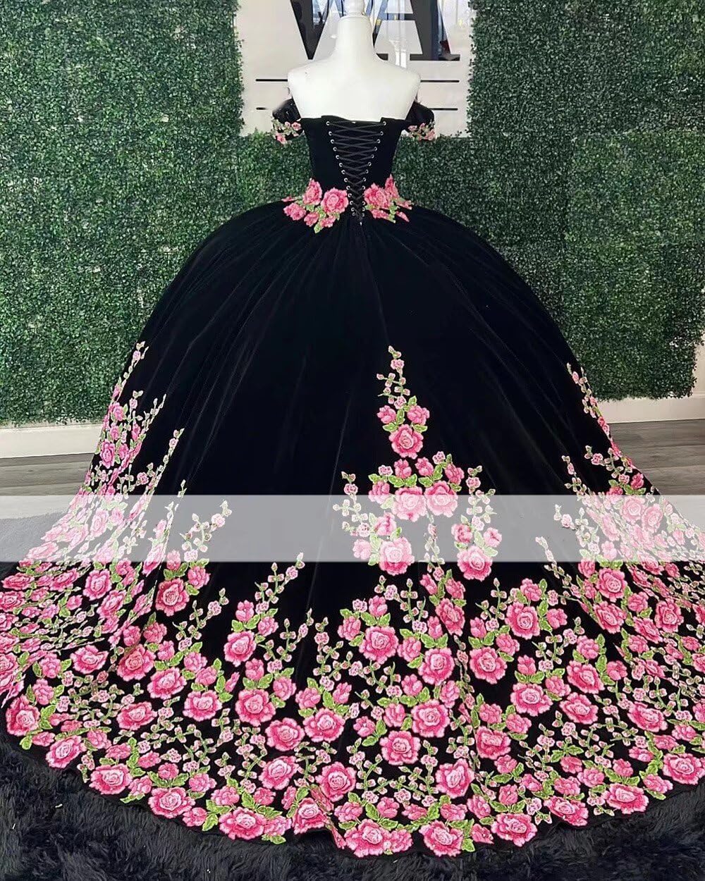 Elegant Velvet 3D Floral Applique Off-Shoulder Quinceañera Dress | Mexican Sweet 15 Party Gown | 2025 Trendy Formal Wear for Quinceañeras, Weddings & Special Occasions