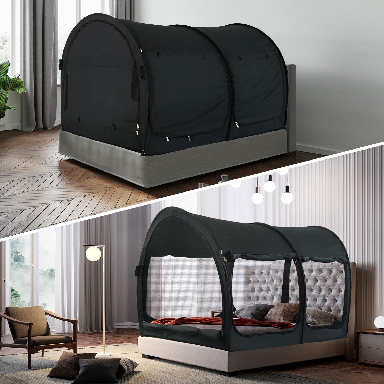 Dream Tents Bed Canopy - Pop Up Indoor Privacy Shelter for Kids & Adults - Warm Breathable Twin Size Cabin Tent (Mattress Not Included) - Perfect for Bedroom Privacy, Reading Nook, or Cozy Sleep Space