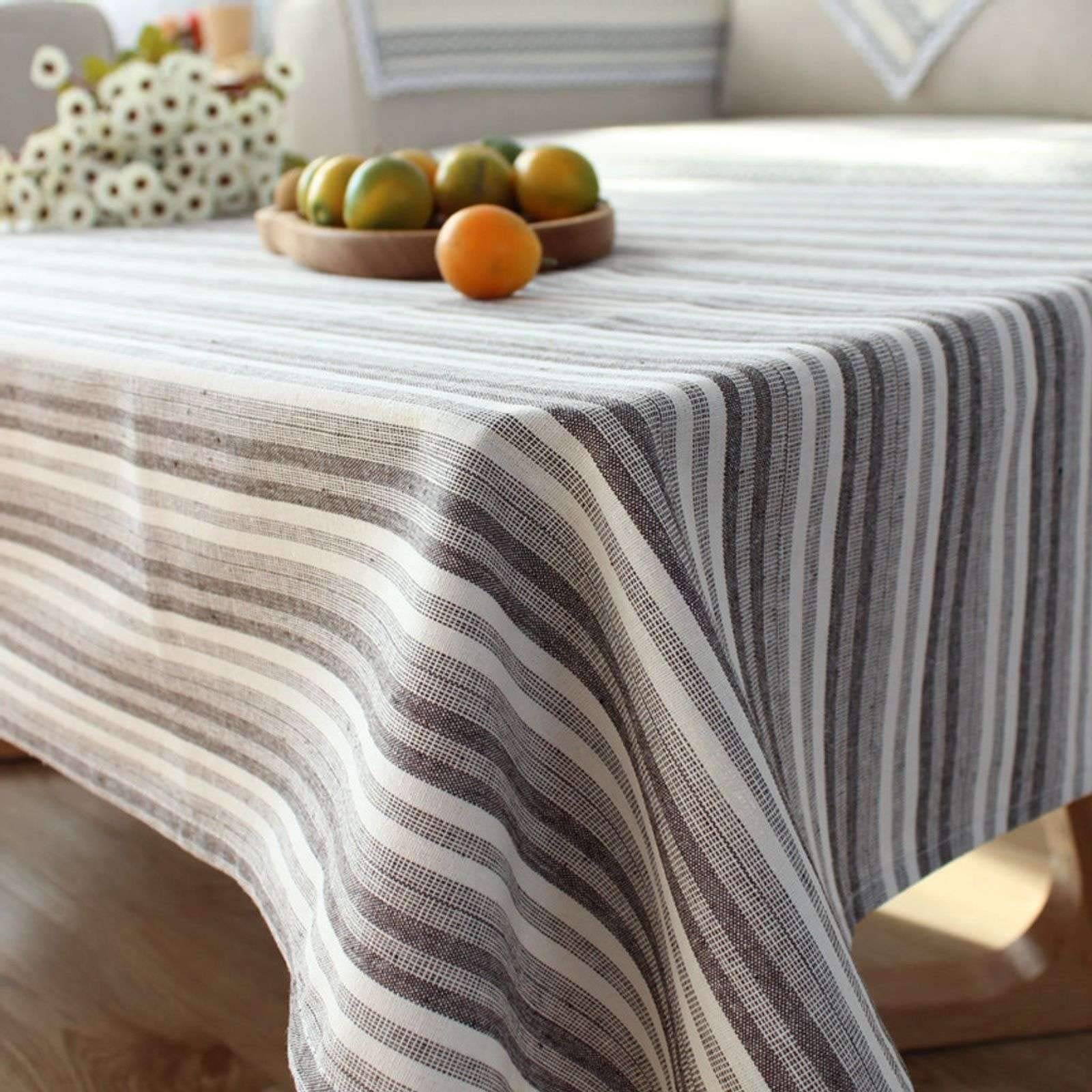 JHLD Rectangle Tablecloth - Cotton Linen Blend Striped Table Cover (35.4×59 inches) for Dining Room, Coffee Table & Kitchen - Modern Home Decor for Parties, Daily Use & Special Occasions