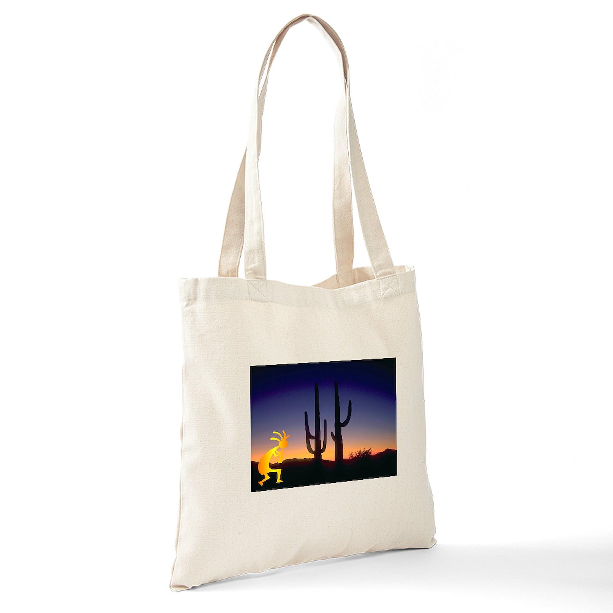 Cactus and Kokopelli Canvas Tote Bag - Eco-Friendly Reusable Shopping Bag for Groceries, Beach, and Everyday Use
