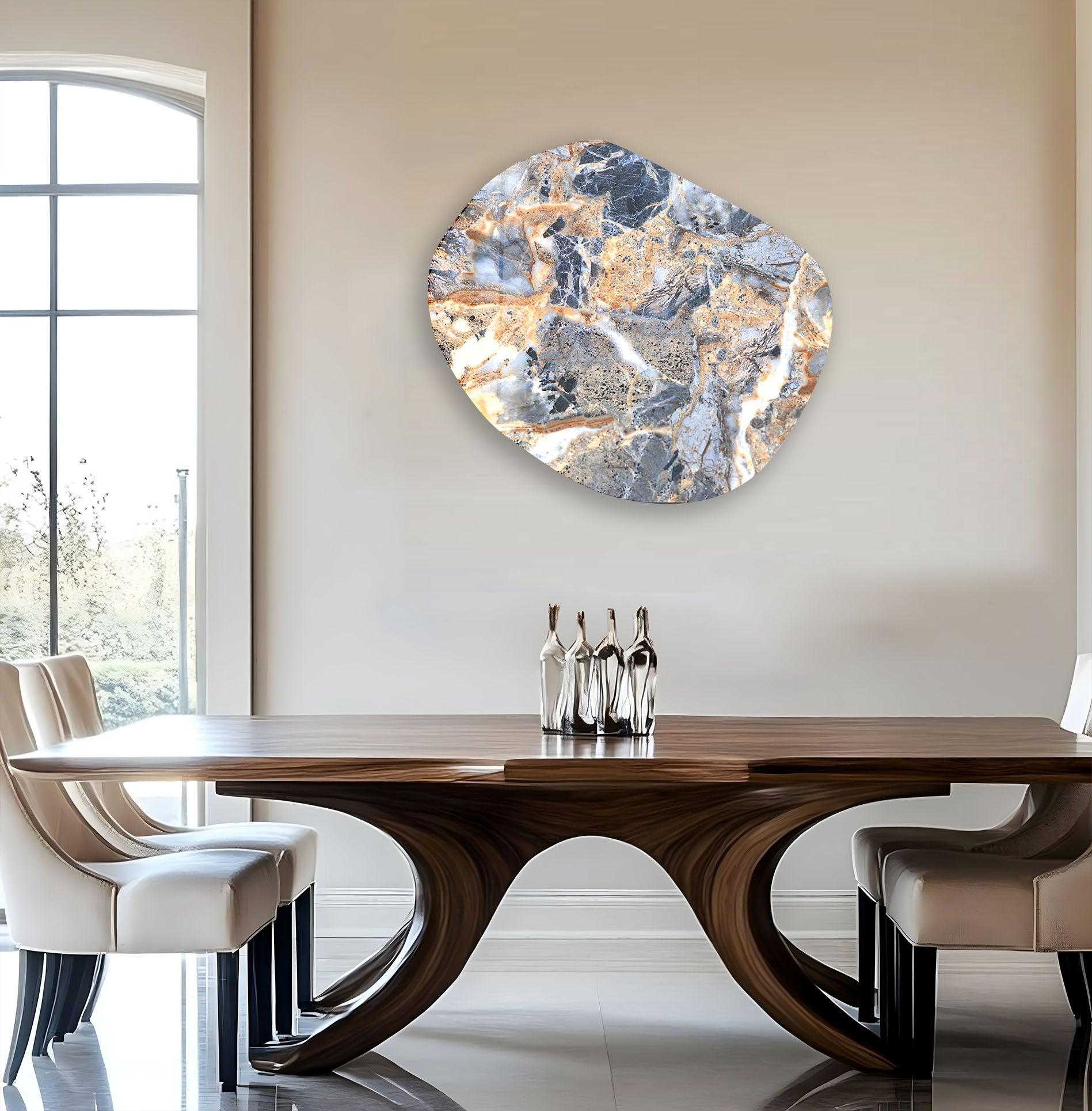 Blue Marble Printing Oval Glass Wall Art - Handmade Modern Home Decor for Living Room, Bedroom & Office - Perfect Gift for Housewarming & Holidays