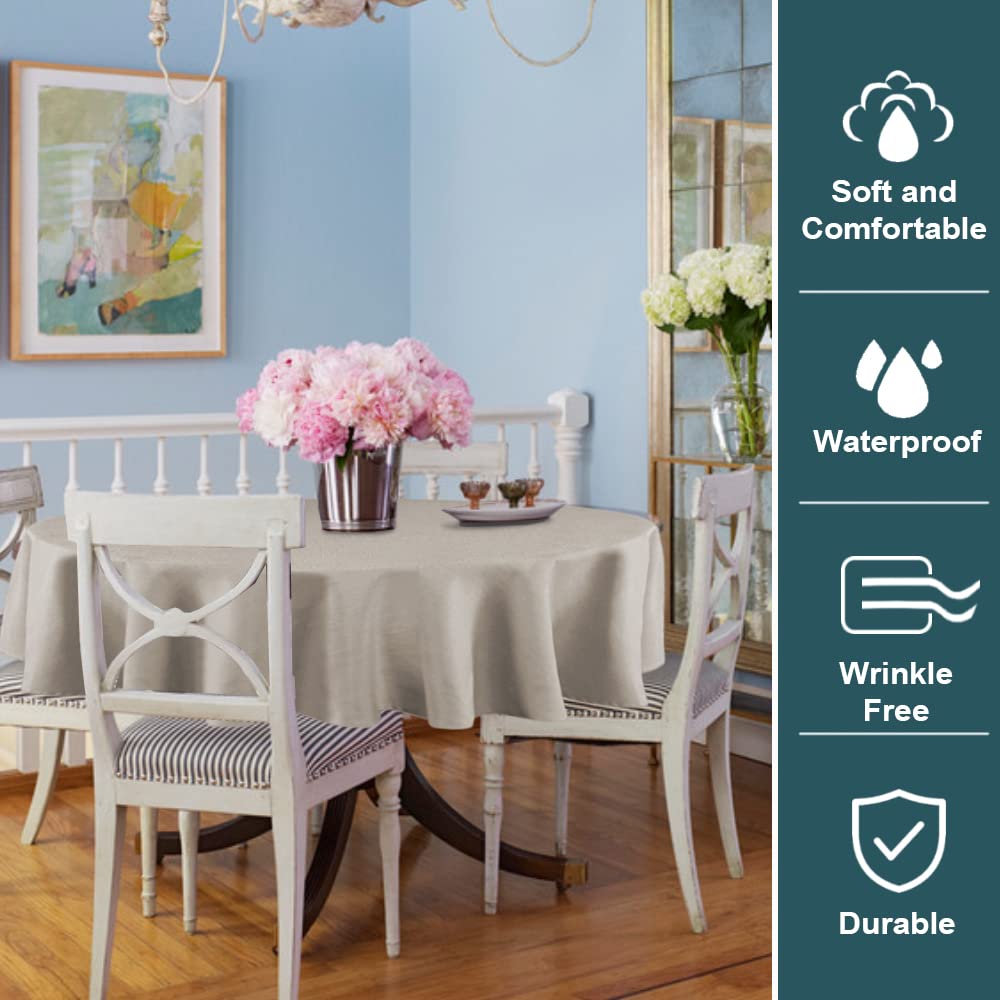 FantasDecor Wrinkle Resistant Waterproof Linen Table Cloth for Round Table - 60 Inch Taupe Washable Fabric Cover for Kitchen, Dining Room, Outdoor, and Party Use
