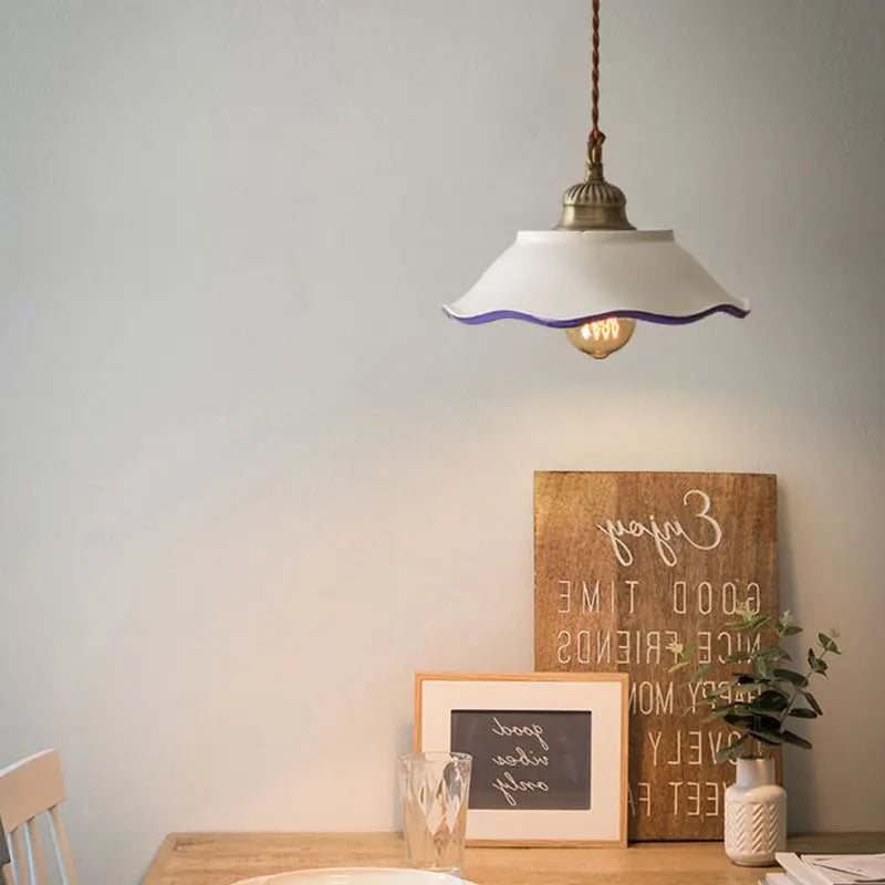Handmade White Ceramic Pendant Light - Modern Farmhouse Ceiling Fixture for Kitchen, Dining Room & Bedroom Lighting Decor