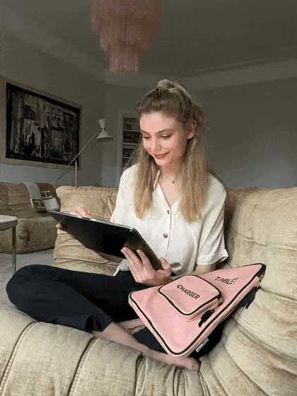 Premium 11-Inch Tablet Case with Built-in Charger Pocket - Soft Pink/Blush PU Leather Cover for iPad Pro/Air - Perfect for Work, Travel & Home Use