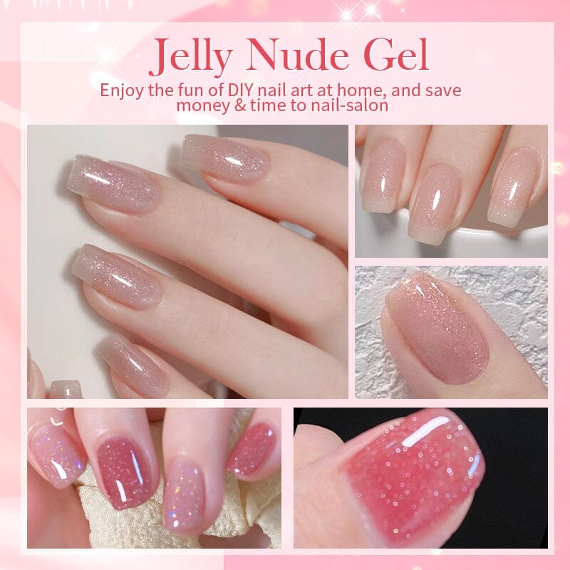 Glitter Nude Pink Jelly Nail Polish - 10ml Gel Nail Art Set (Shades JN51 & JN74) - Perfect for Manicures, Pedicures, and Nail Art Designs