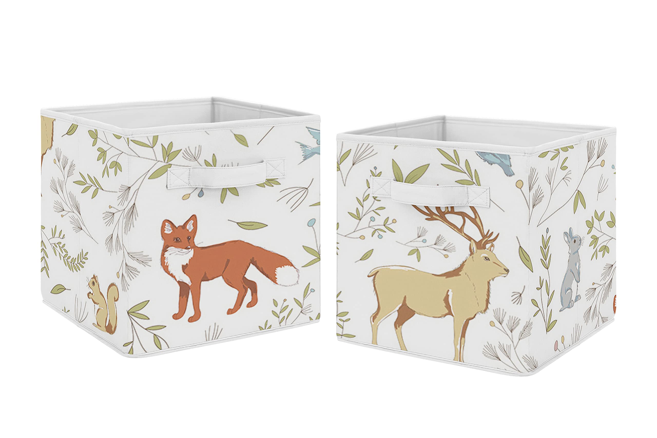 Sweet Jojo Designs Woodland Animal Toile Foldable Fabric Storage Bins - Set of 2, Kids Toy Organizer & Nursery Storage Boxes for Baby Clothes, Books, and Toys - Perfect for Playroom, Closet, and Daycare Organization