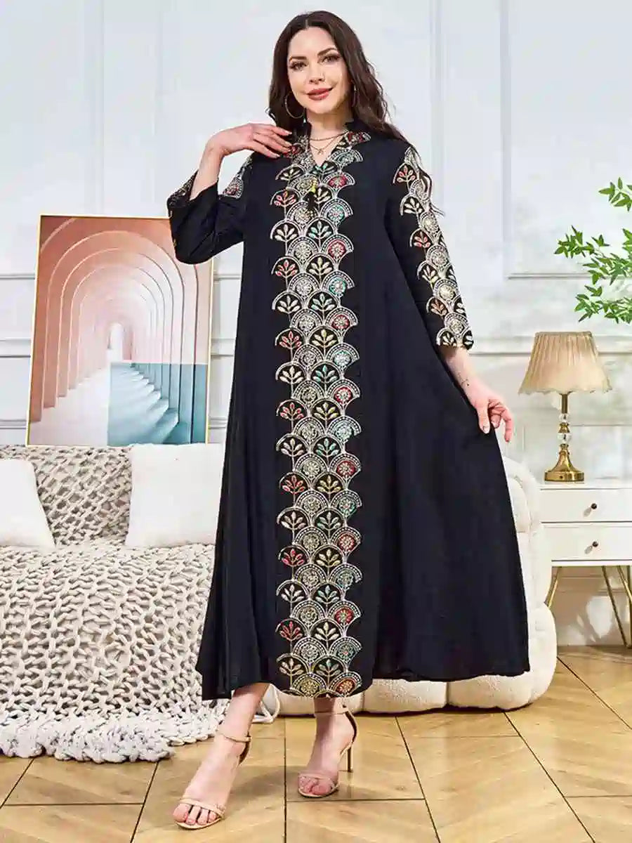 Elegant Sequin Eid Caftan Dress for Women - Glamorous Kaftan Gown for Celebrations, Evening Parties & Special Occasions | Perfect for Eid, Weddings, and Festive Events