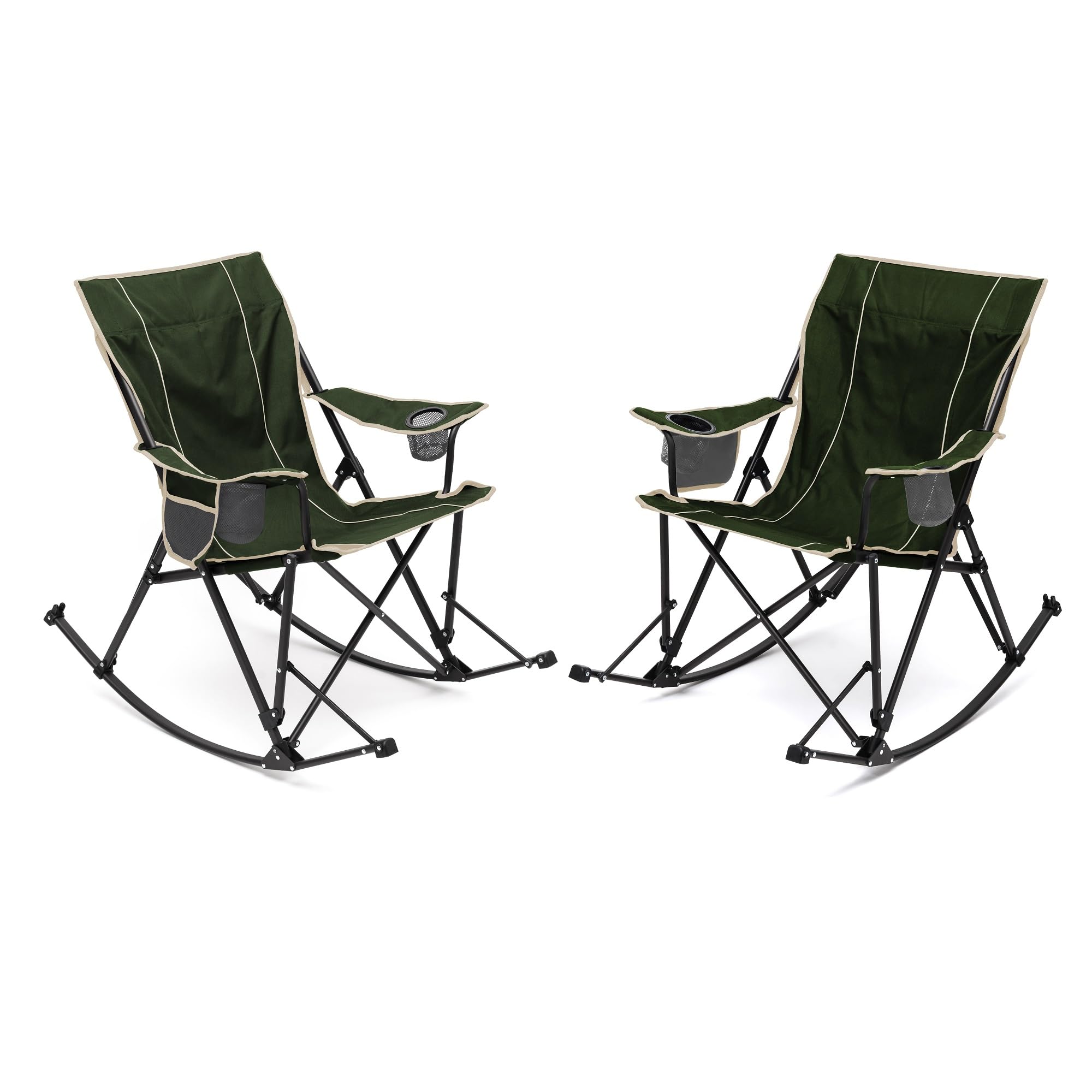 **SUNNYFEEL 2-Pack Oversized Folding Rocking Camping Chairs with Storage Pocket & Carry Bag – Heavy Duty Portable Lawn Chairs for Outdoor, Picnic, Beach, Patio, Lounge, and Camping**
