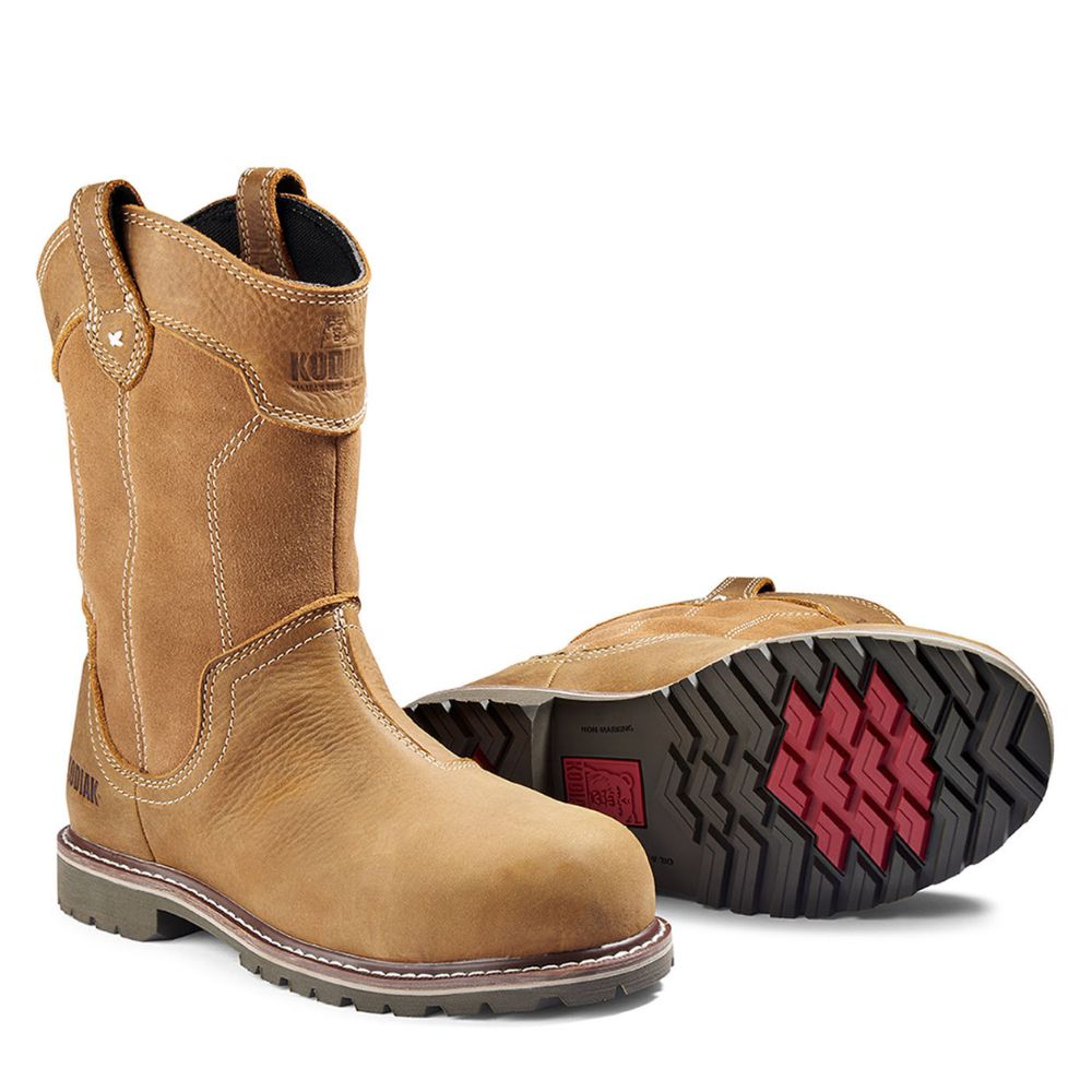 Kodiak Bralorne Women's Pull-On Wellington Composite Toe Leather Work Boots - Waterproof, Slip Resistant, Steel Toe Safety Shoes for Construction, Farming & Outdoor Work (KD0A8354FWE, Wheat)