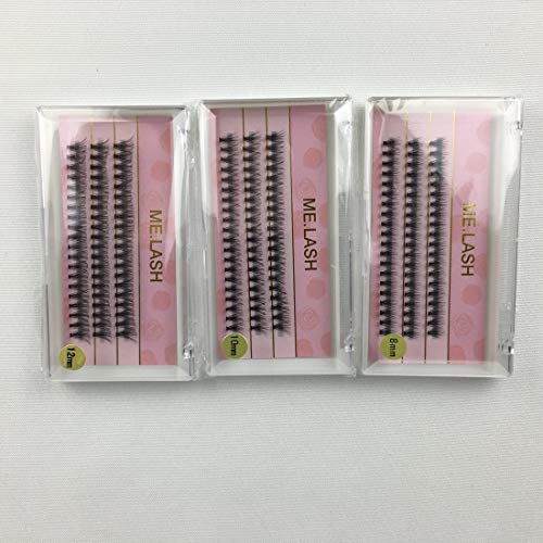 ME.LASH 3-Pack 20D Double Layer 3D False Eyelash Extensions - Natural Volume 0.10mm Thickness Cluster Lashes, C Curl Pre-Made Fans (8mm+10mm+12mm) for Everyday Makeup & Special Occasions