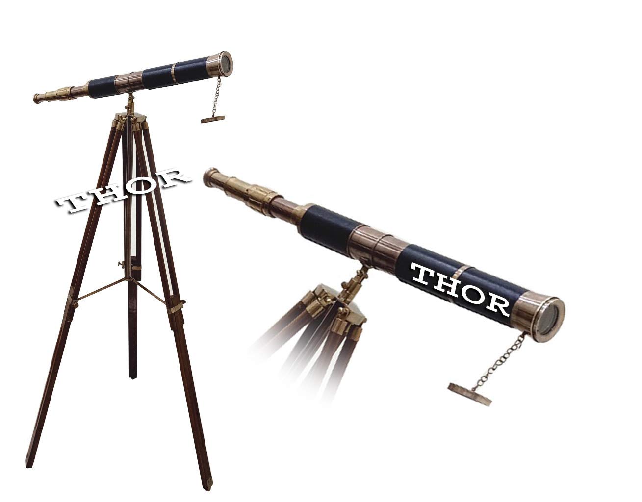 Royal Telescope Black Leather Single Barrel Wooden Stand - 27