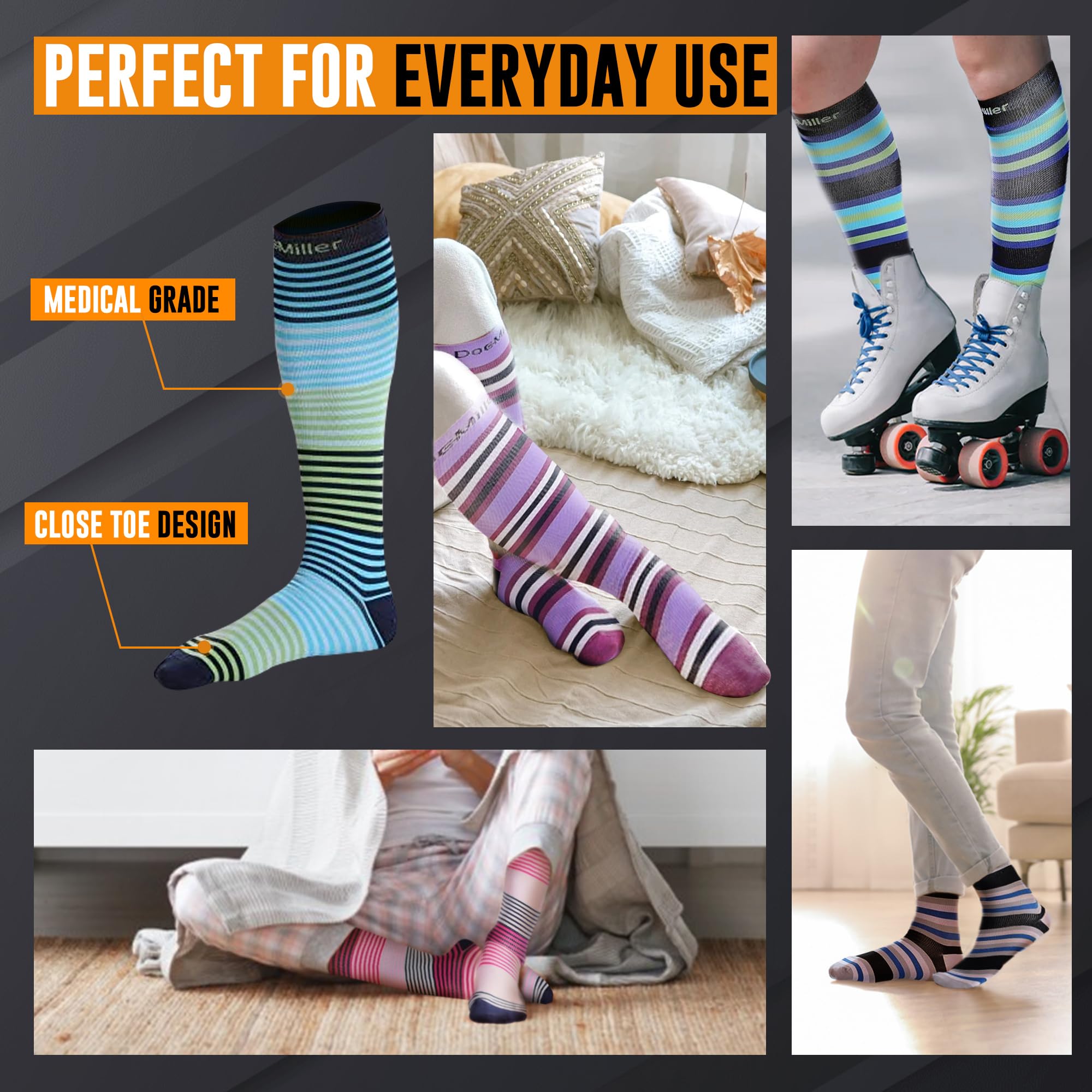 Doc Miller 15-20mmHg Medical Grade Compression Socks for Women & Men - Knee High Support Socks for Running, Nursing, Travel & Pregnancy - Varicose Veins Relief & Circulation Boost (1 Pair) - Perfect for Athletes, Nurses & Frequent Flyers