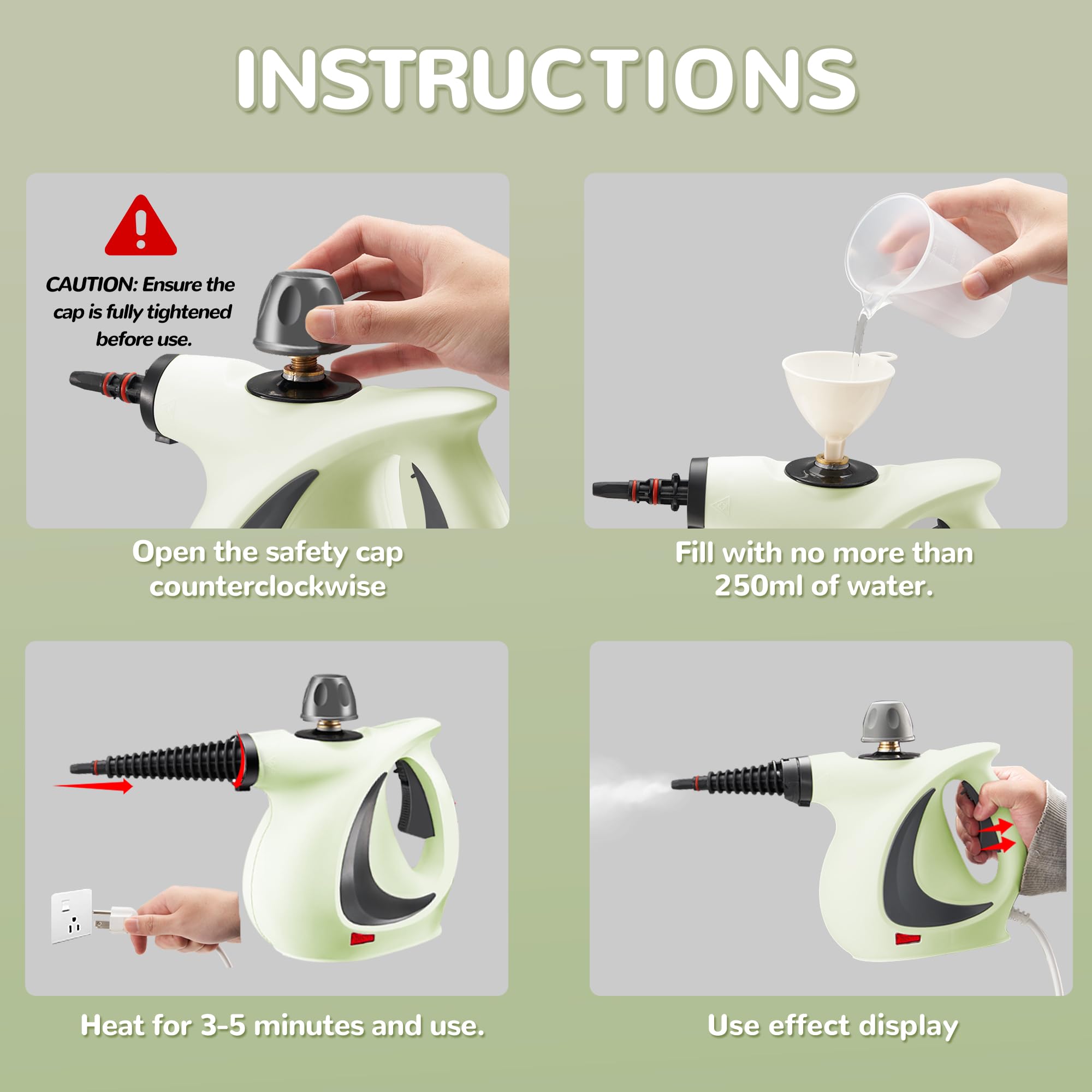 **Spurgehom Handheld Steam Cleaner – Portable Steamer with Large Water Tank, 11-Piece Accessory Kit for Floors, Cars, Carpets, Upholstery, Couches, Tiles & Windows – Green | Perfect for Home, Auto & Office Deep Cleaning**