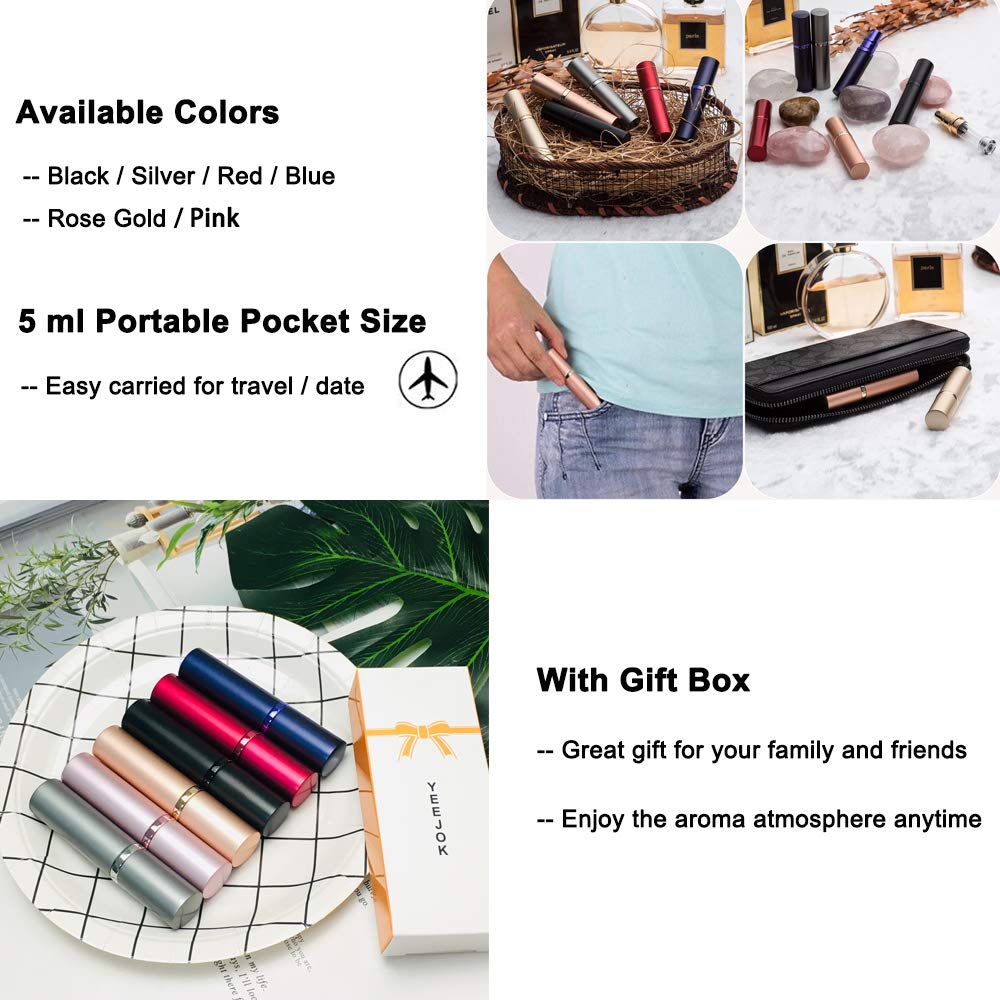 YEEJOK Refillable Travel Perfume Bottle 5ml - Portable Perfume Atomizer Spray Container for Women & Men - Mini Pump Bottle for Flying, Purse, Vacation & Everyday Use - Perfect Travel Essential for On-the-Go Fragrance Touch-ups