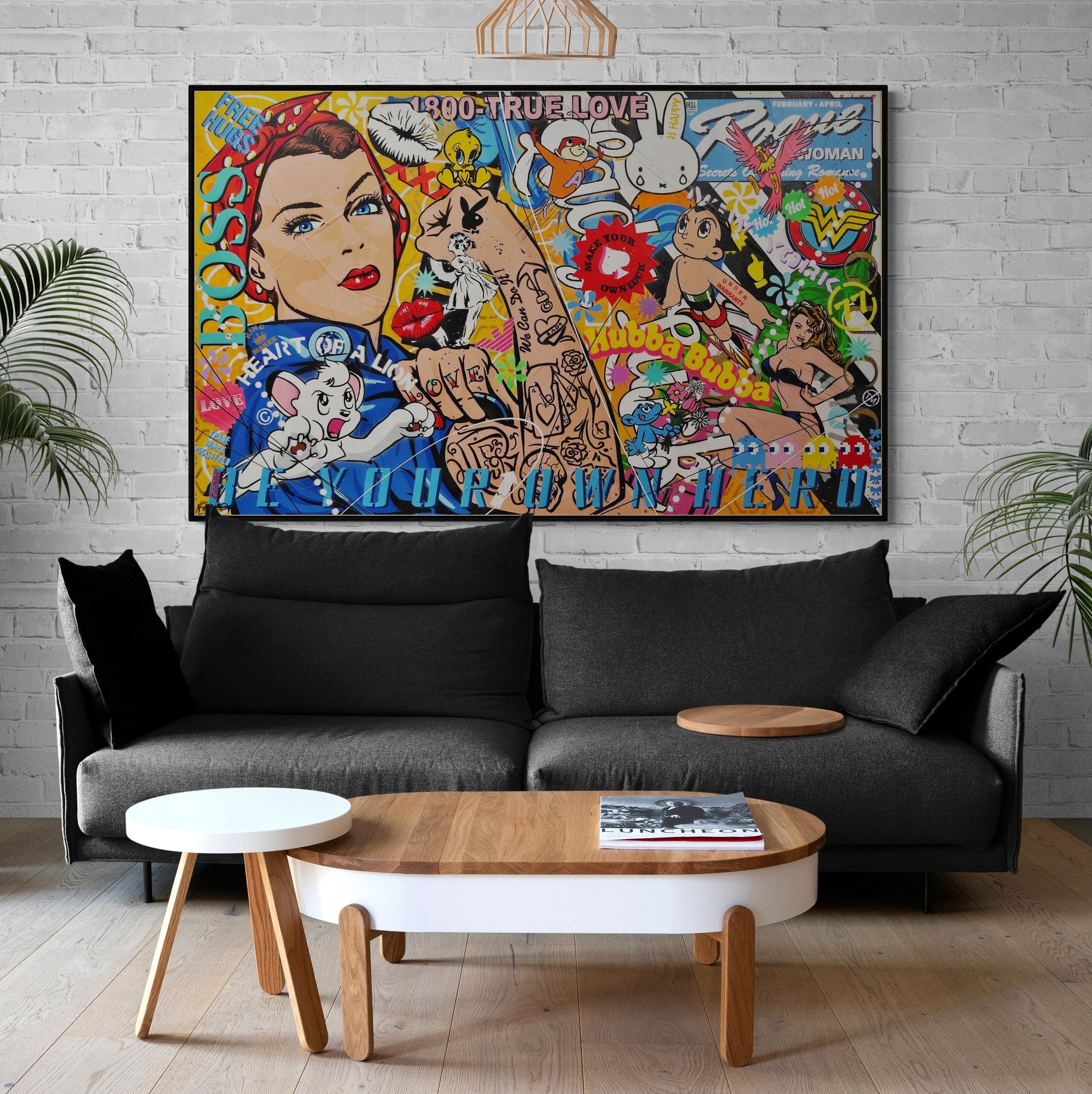 Astro Rosie 160cm x 100cm Rosie The Riveter Textured Urban Pop Art Canvas - Vintage Feminist Wall Decor for Living Room, Office & Bedroom