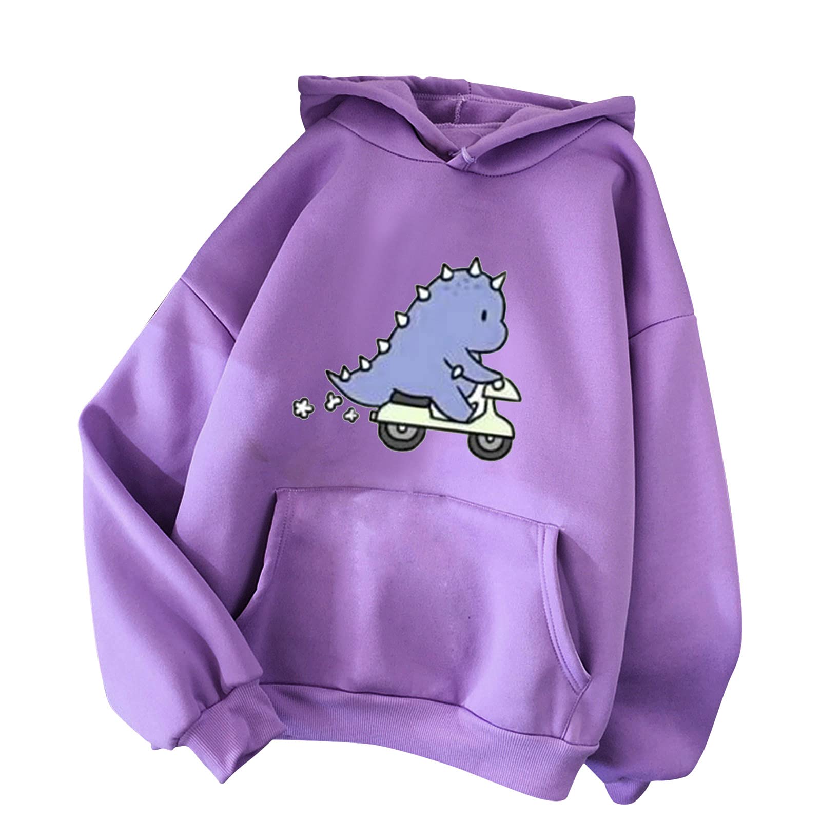 Cute Dinosaur & Frog Print Women's Hooded Sweatshirt - Cozy Pullover Hoodie with Pocket for Teens & Girls | Perfect for Autumn Outfits, Casual Wear & School Fashion