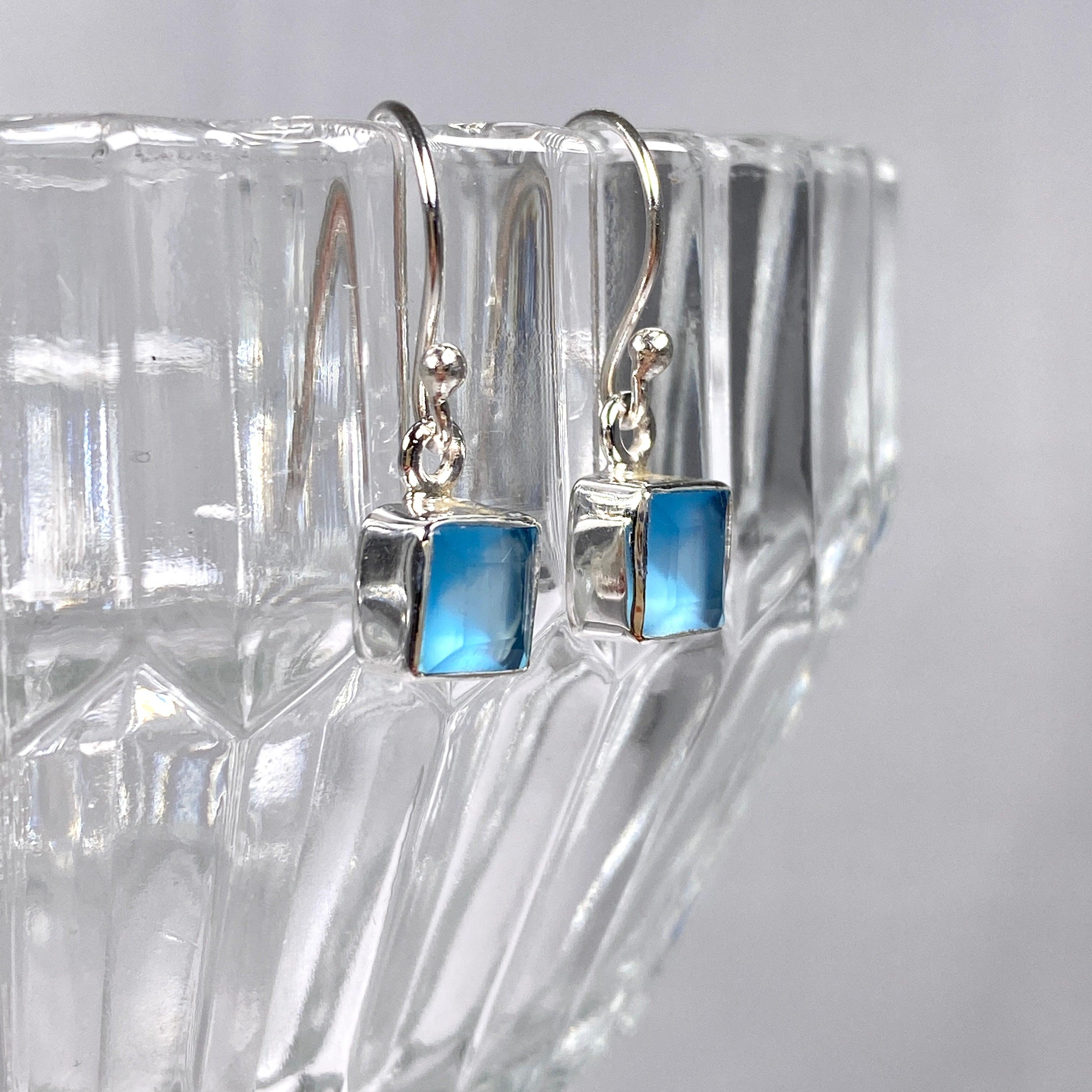 Blue Chalcedony Petite Square Faceted Earrings R2363 BCS - Elegant Dainty Jewelry for Women, Perfect for Parties, Weddings & Everyday Wear