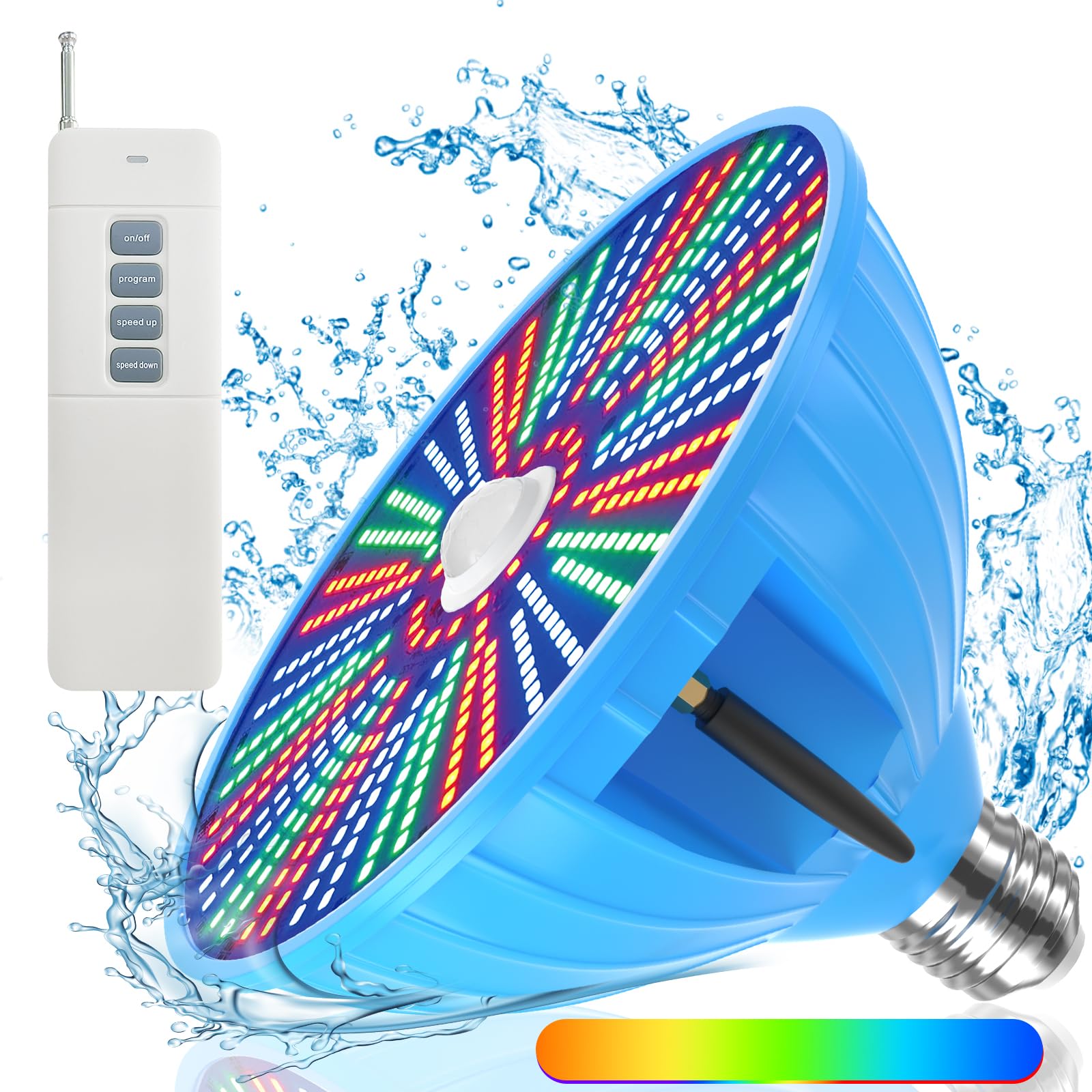 RGB Color Changing LED Pool Light Bulb - 120V 61W E26/E27 Base Underwater Light with Remote Control for Inground Pools | Replacement for Pentair & Hayward | Perfect for Night Swimming, Pool Parties & Backyard Decor