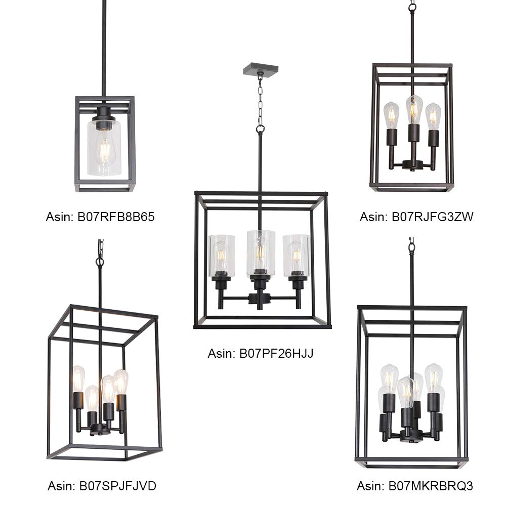 VINLUZ 6-Light Black Farmhouse Chandelier with Square Cage Shades - Classic Foyer Pendant Lighting for Kitchen, Dining Room, Entryway | Rustic Home Decor, Perfect for Farmhouse & Industrial Style Interiors