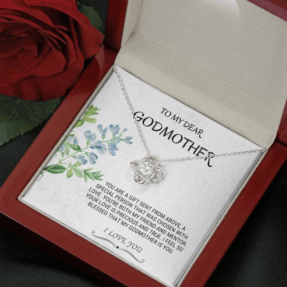 Godmother Gift - Sterling Silver Love Knot Necklace for Godmother | Best Godmother Present for Wedding, Proposal, Birthday | Elegant Jewelry Gift for Fairy Godmother, Thank You Gift | Perfect for Special Occasions & Everyday Wear