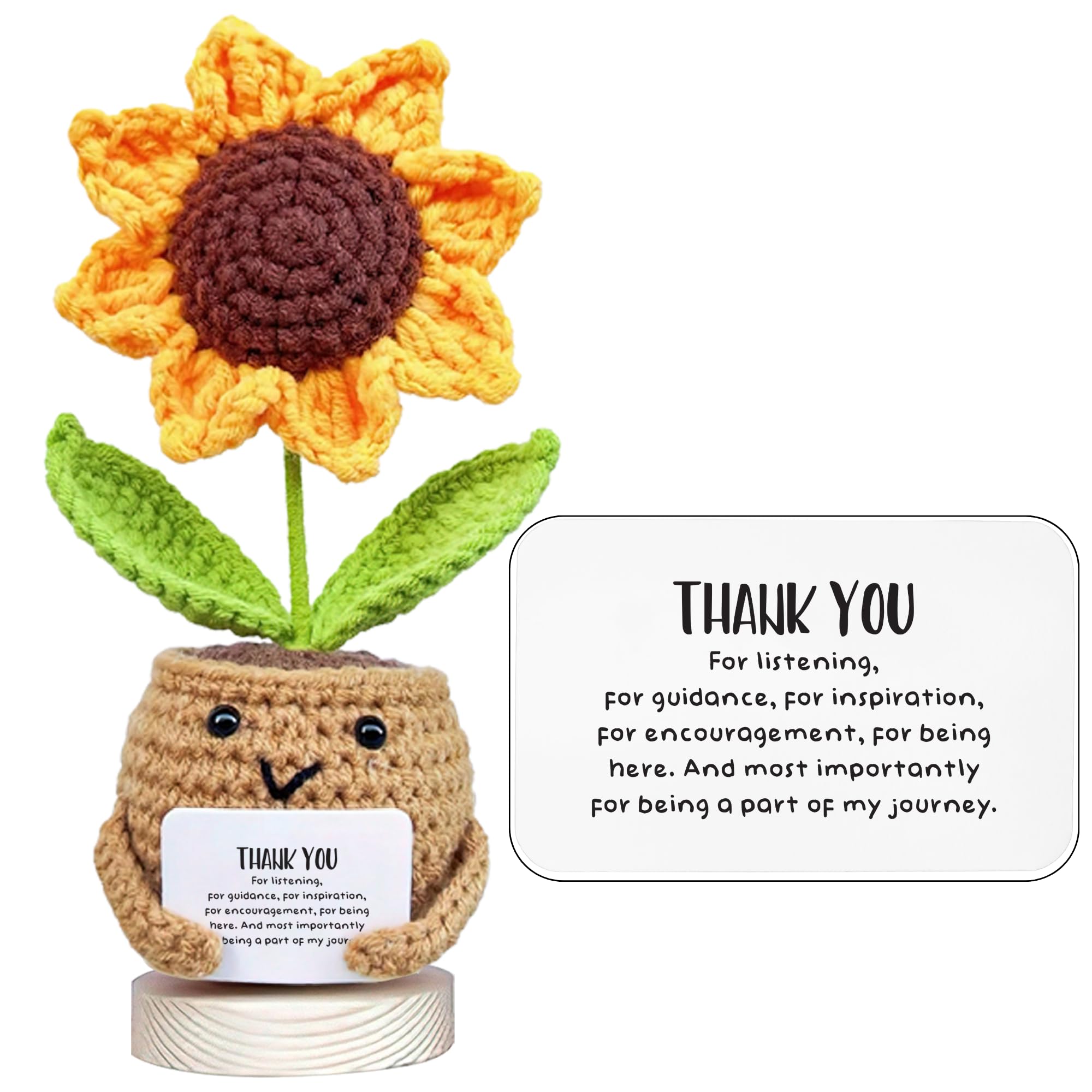 Gossby Handmade Sunflower Crochet Doll with Card - Appreciation Gift for Coworkers & Friends - Perfect for Christmas & Birthdays