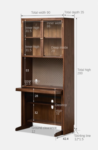 Solid Oak & Black Walnut Wood Computer Desk - Study Table with Bookshelf for Home Office, Gaming & Workspace Organization