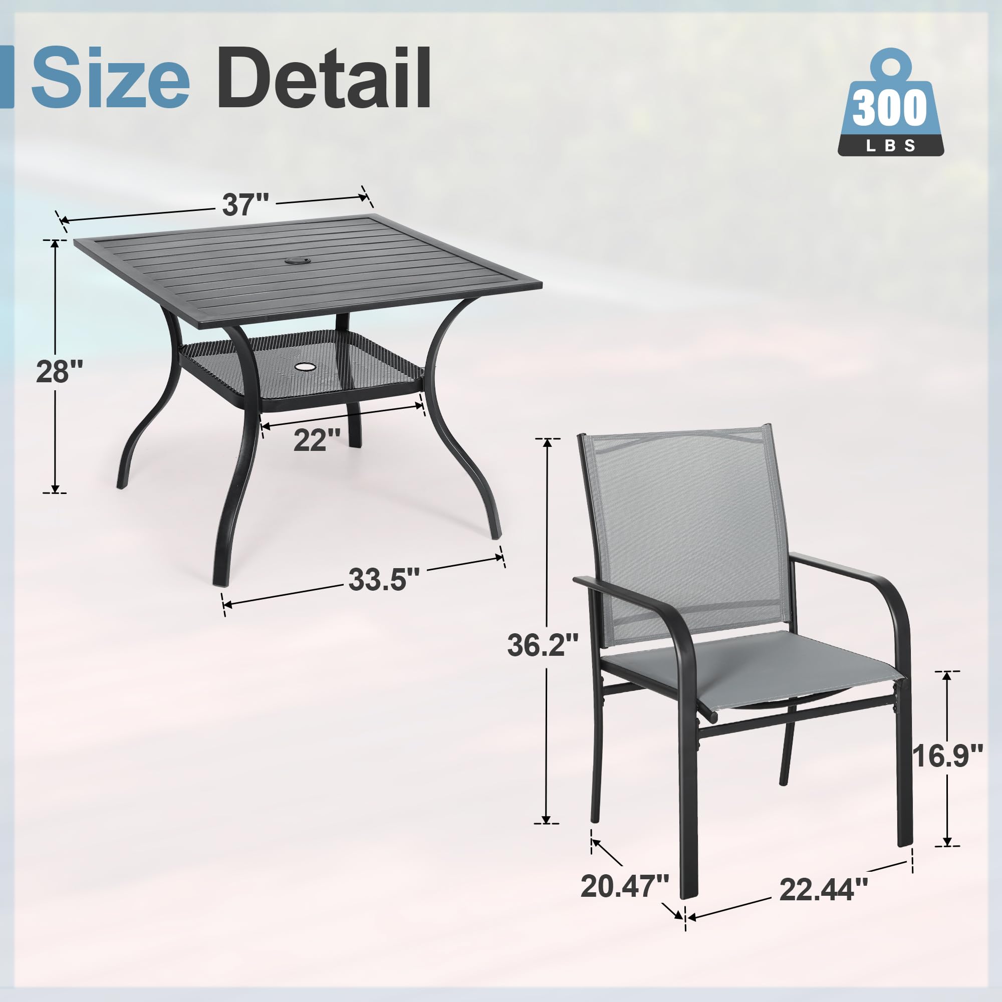 Crownland 5-Piece Outdoor Patio Dining Set - 4 Textilene Metal Chairs & Square Table with 1.57