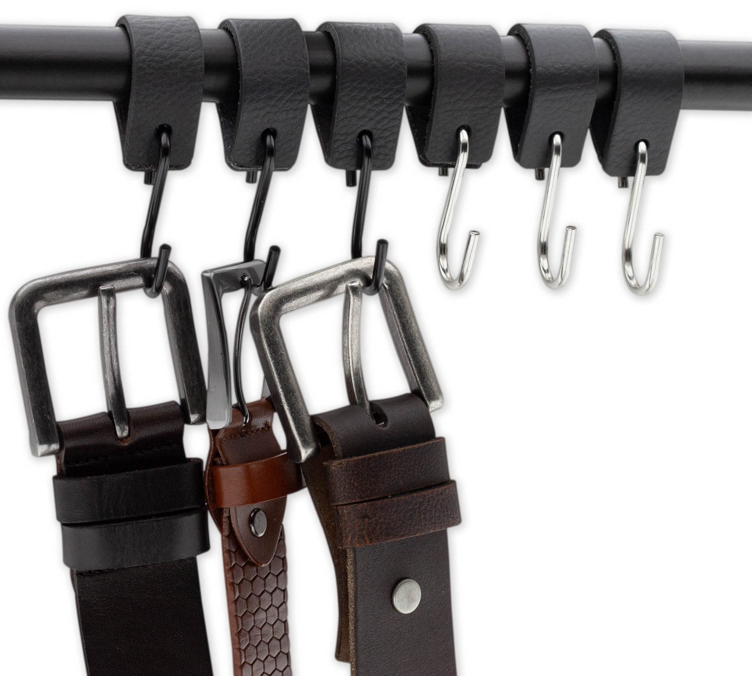 Brute Strength Multifunctional Leather S-Hooks (6-Pack) - Heavy Duty Anthracite Black Coat & Kitchen Hooks for Hanging Coats, Bags, Towels & Utensils - Durable S-Shaped Leather Hooks for Home & Office Organization