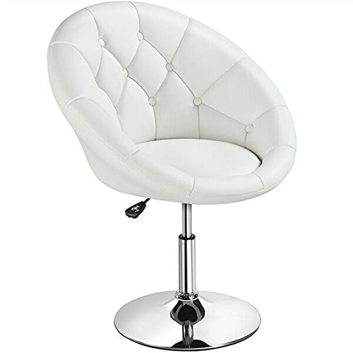 Modern 360° Swivel Round Tufted Back PU Leather Living Room Chair - Height Adjustable, White - Perfect for Home Office, Lounge, and Reading Nook