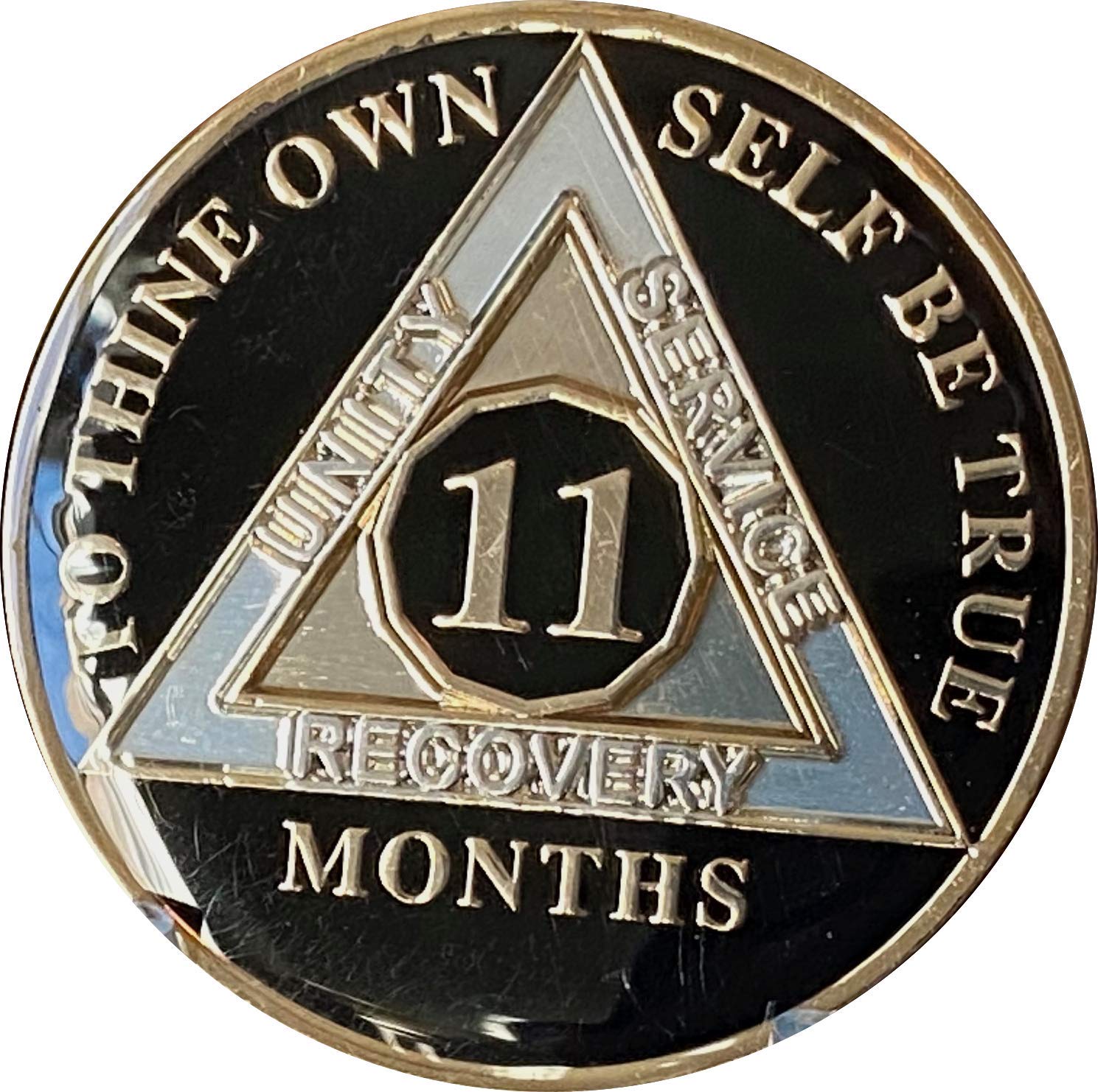 11 Month AA Medallion Glossy Classic Black Sobriety Chip - Recovery Token for AA Meetings, Sobriety Milestones & Addiction Support Groups