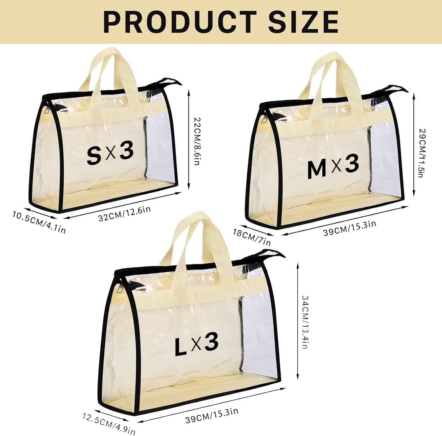 9 Pack Clear Zippered Dust Bags for Purses & Handbags - Waterproof Storage Organizer with Handles & Hooks for Closet Organization - Perfect for Travel, Luxury Bag Protection & Seasonal Storage
