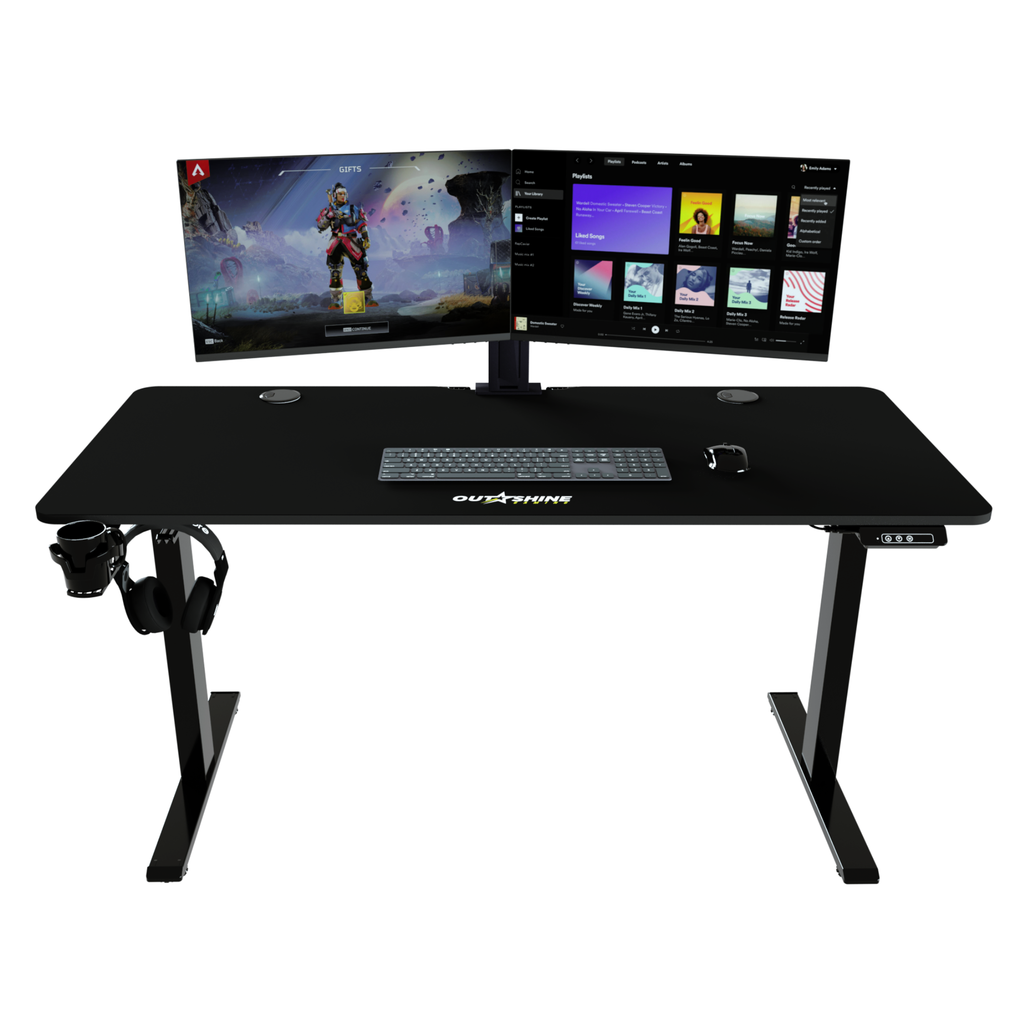 Premium Hover Gaming Desk - Electric Height Adjustable Computer Desk for PC & Console Gamers - Ergonomic Home Office & Streaming Setup with Cable Management