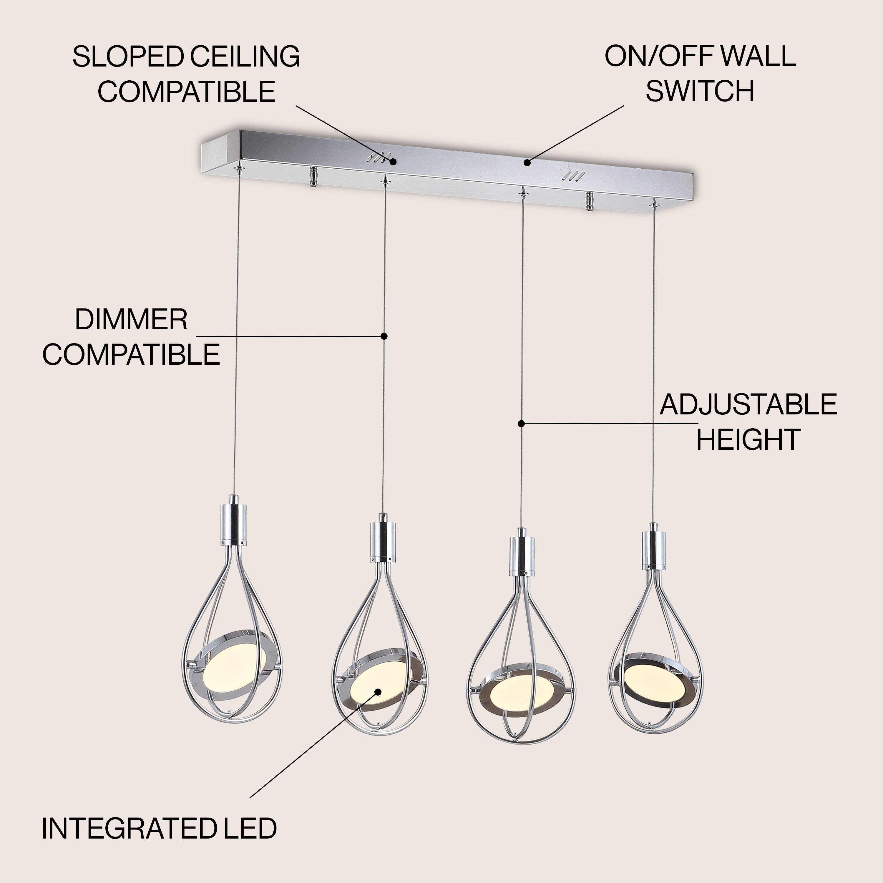 Orion Adjustable Modern Integrated Cluster LED Metal Pendant Light - Industrial Style Ceiling Fixture for Dining Room, Kitchen Island & Living Room Lighting