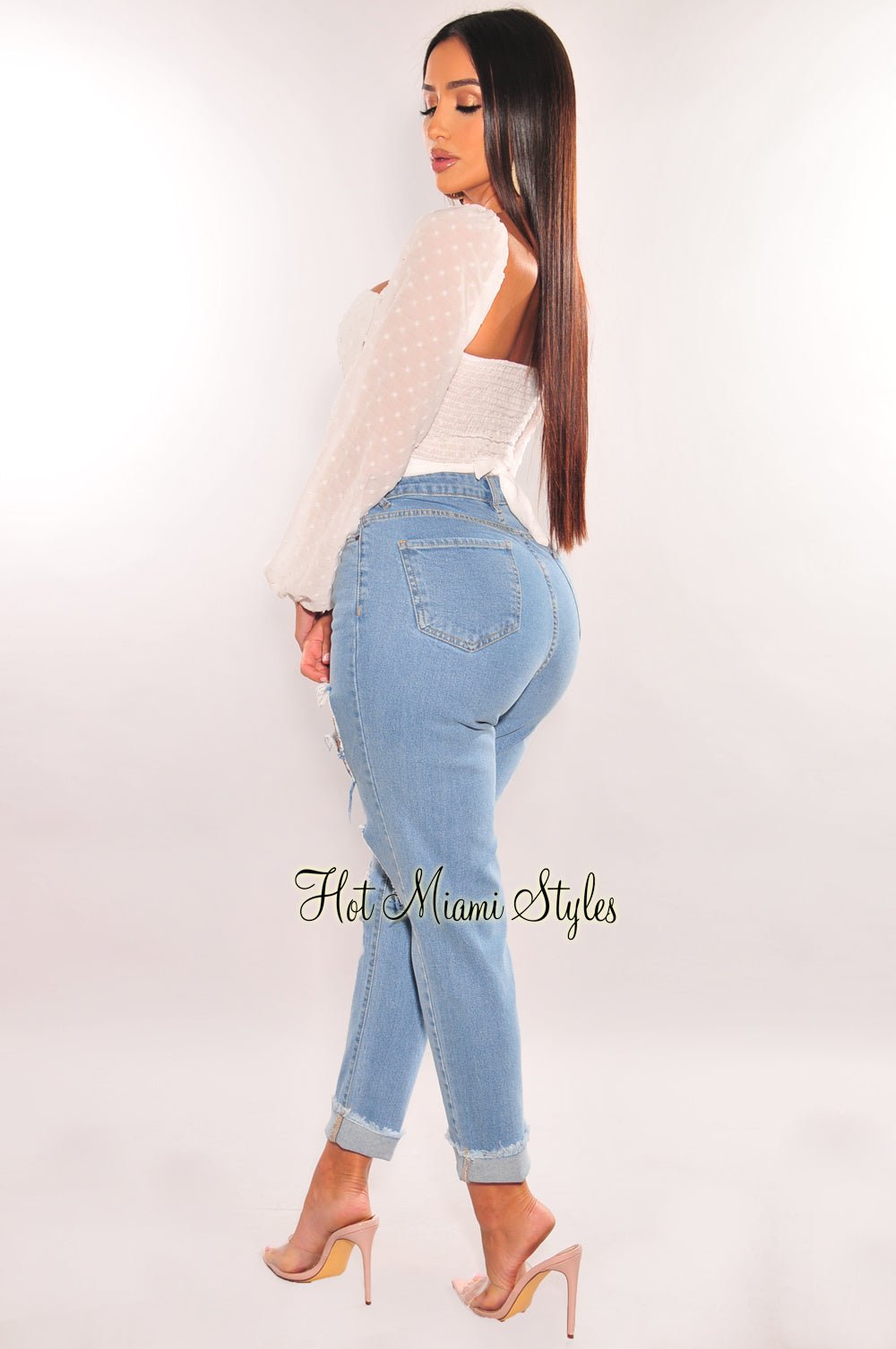 White O-Ring Cut Out Long Sleeve Wrap Crop Top - Sexy Women's Fashion for Night Out, Party & Streetwear