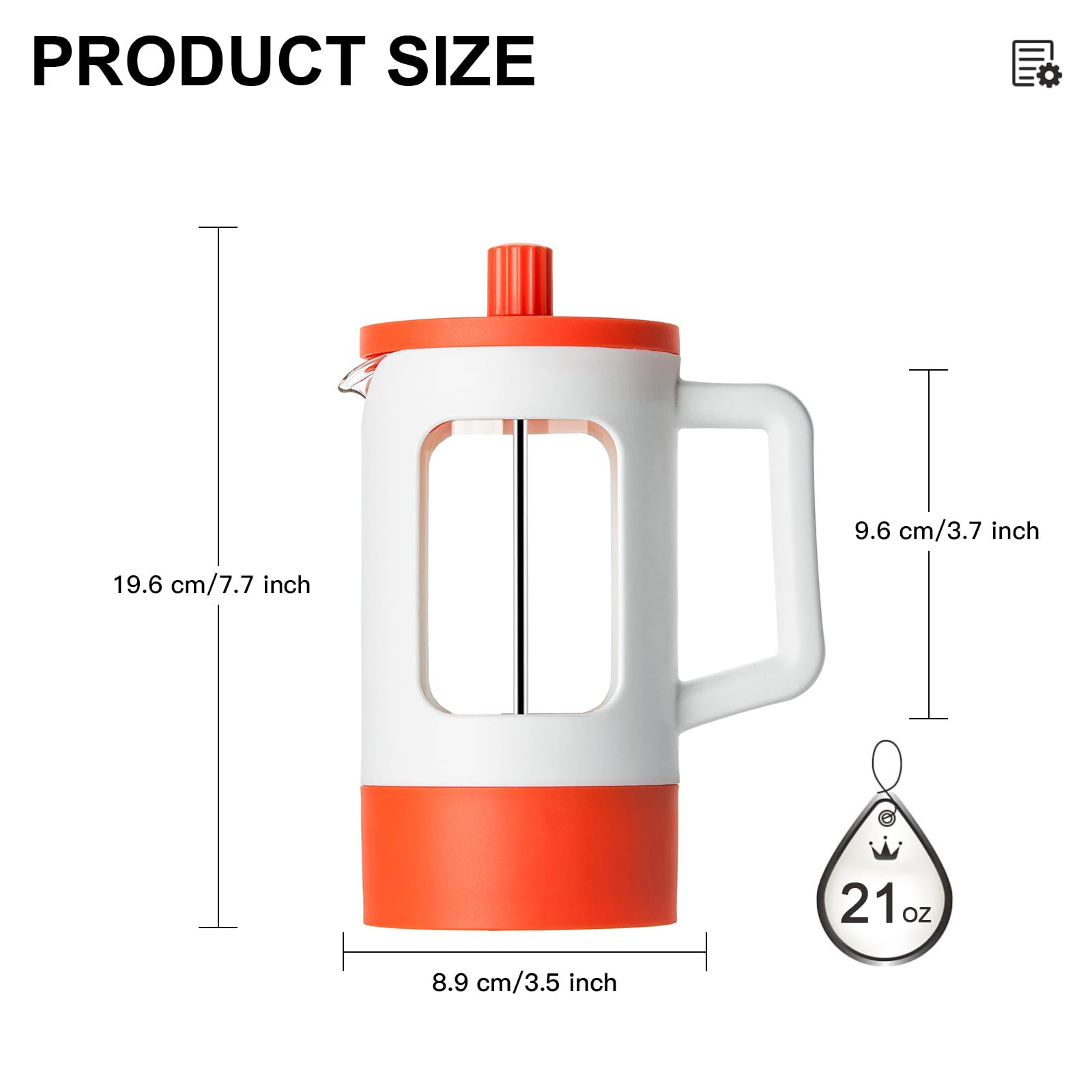 YOLIFE 21 oz French Press Coffee Maker - Heat-Resistant Borosilicate Glass, 4-Level Filtration System, Portable Coffee & Tea Brewer for Home, Office, Camping, Travel - White & Orange
